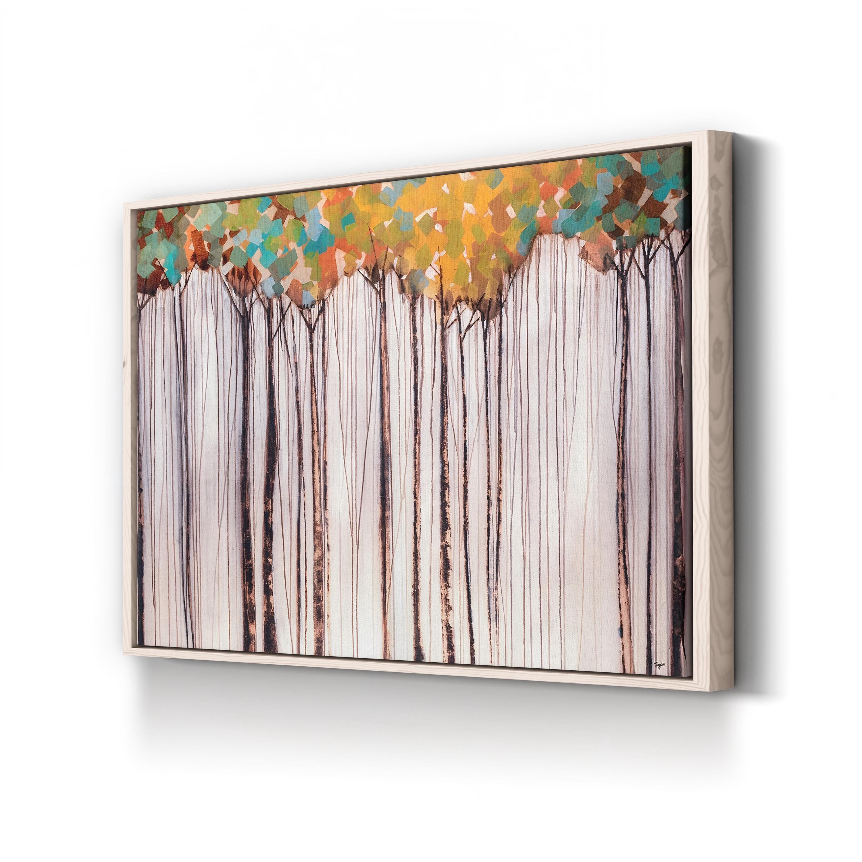 Framed artwork of trees with colorful foliage on a white background