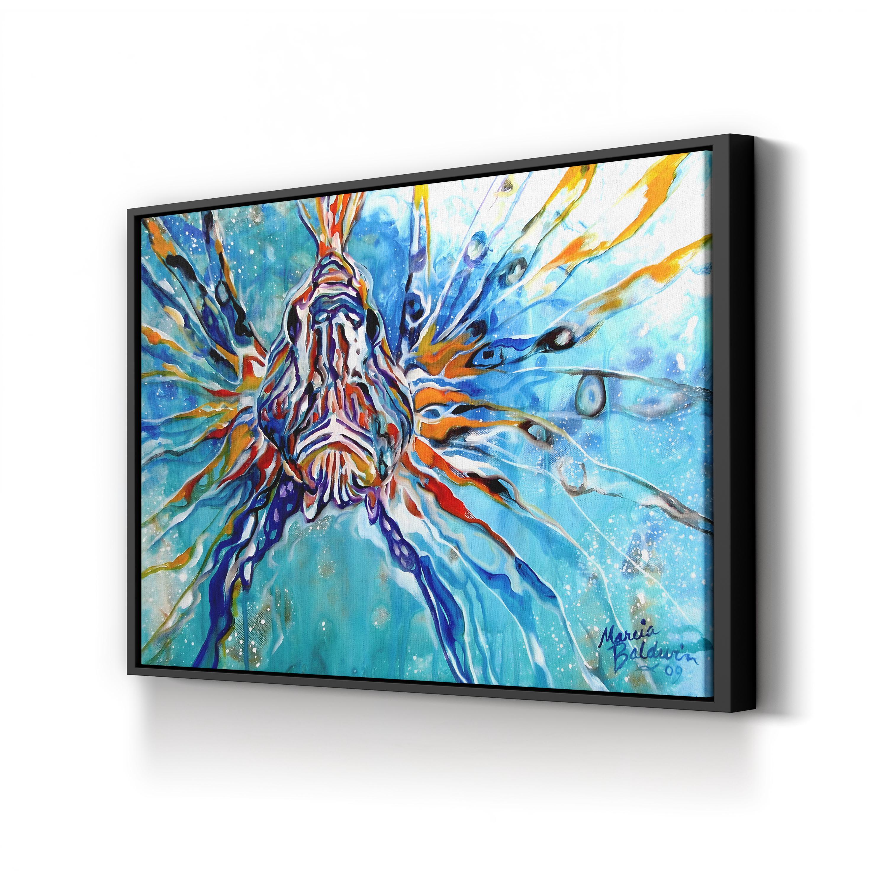 Lion Fish Blue Wall Art by Marcia Baldwin – Contemporary Abstract Tropical Fish Canvas