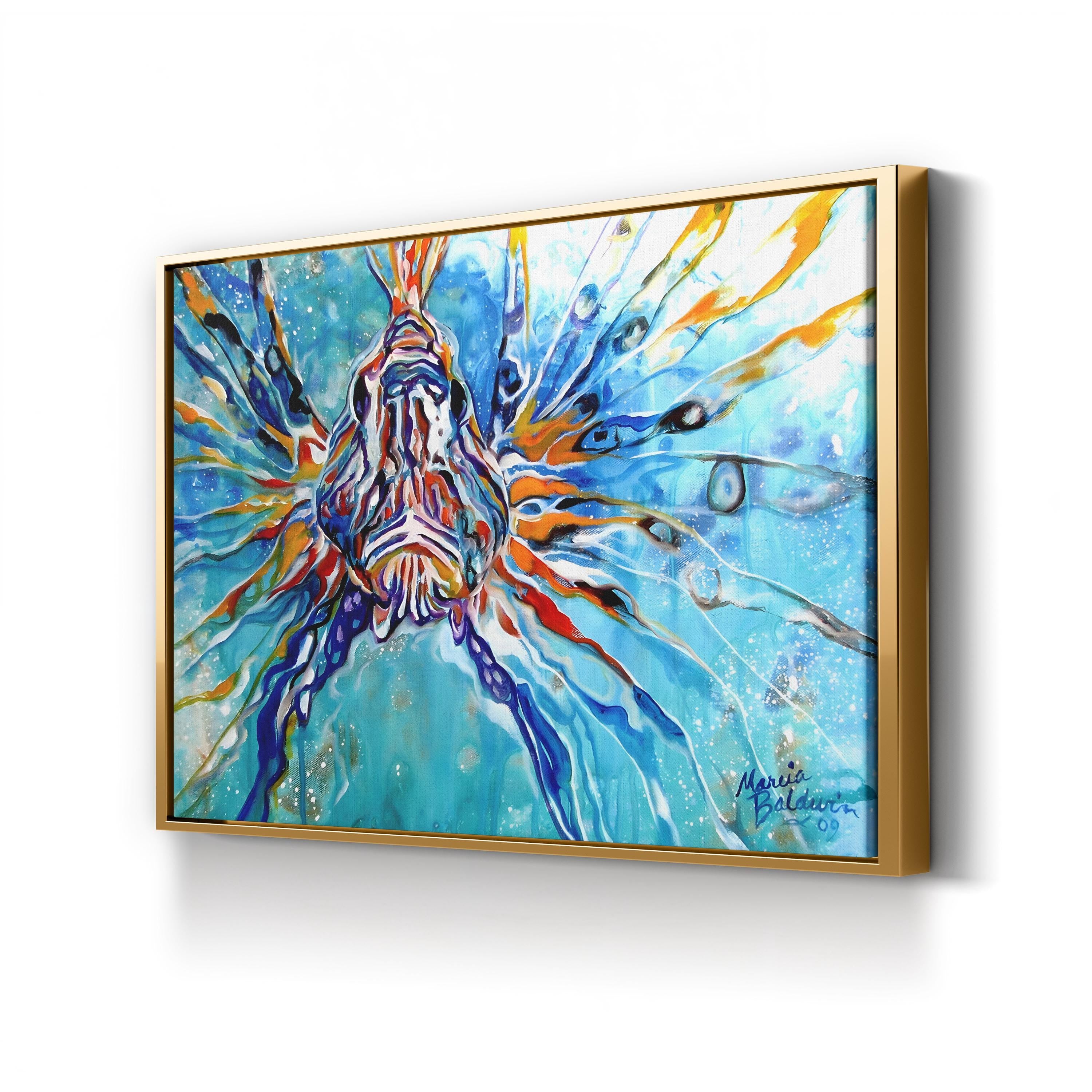 Lion Fish Blue Wall Art by Marcia Baldwin – Contemporary Abstract Tropical Fish Canvas
