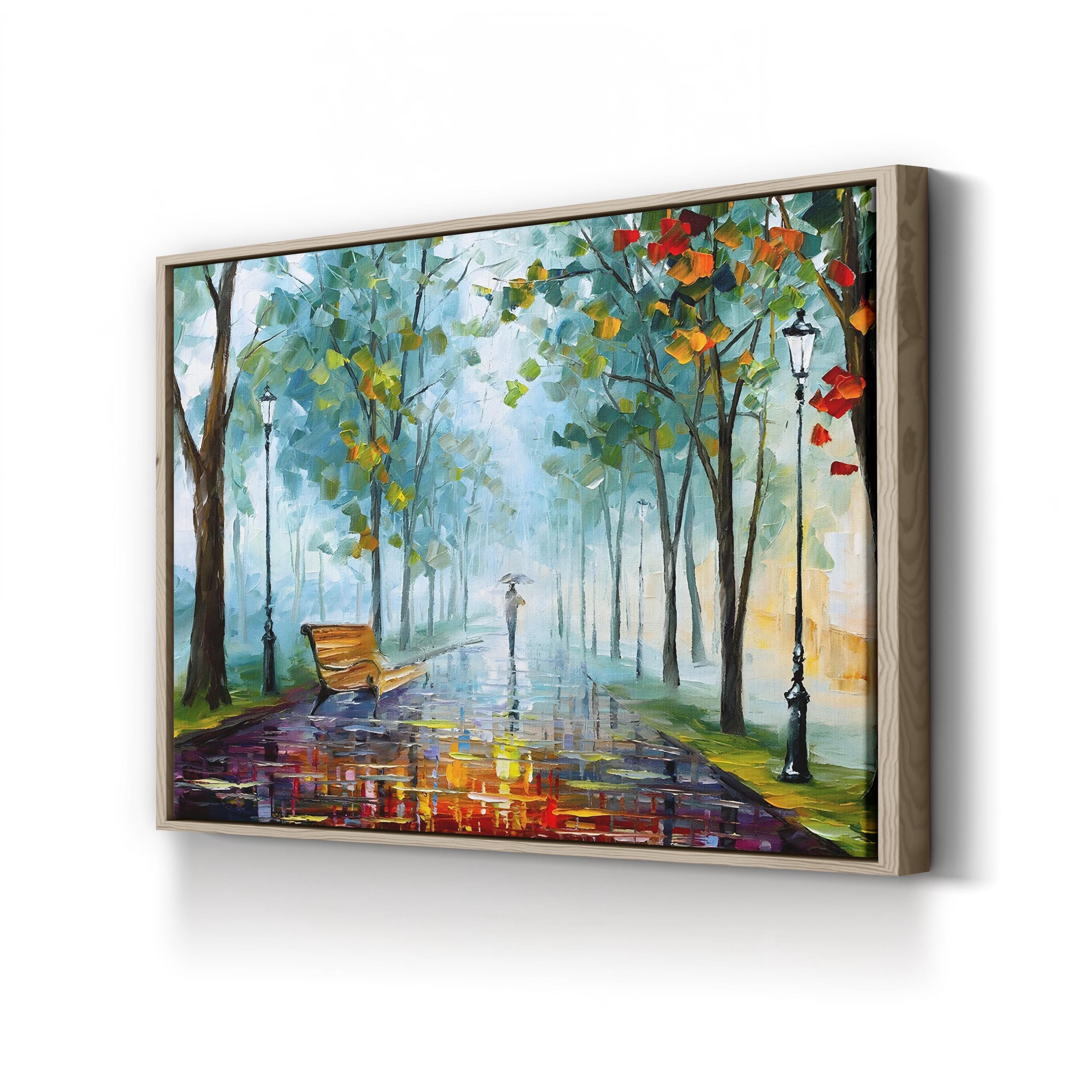 Long Fog Wall Art by Leonid Afremov – Contemporary Rainy Street Impressionist Canvas