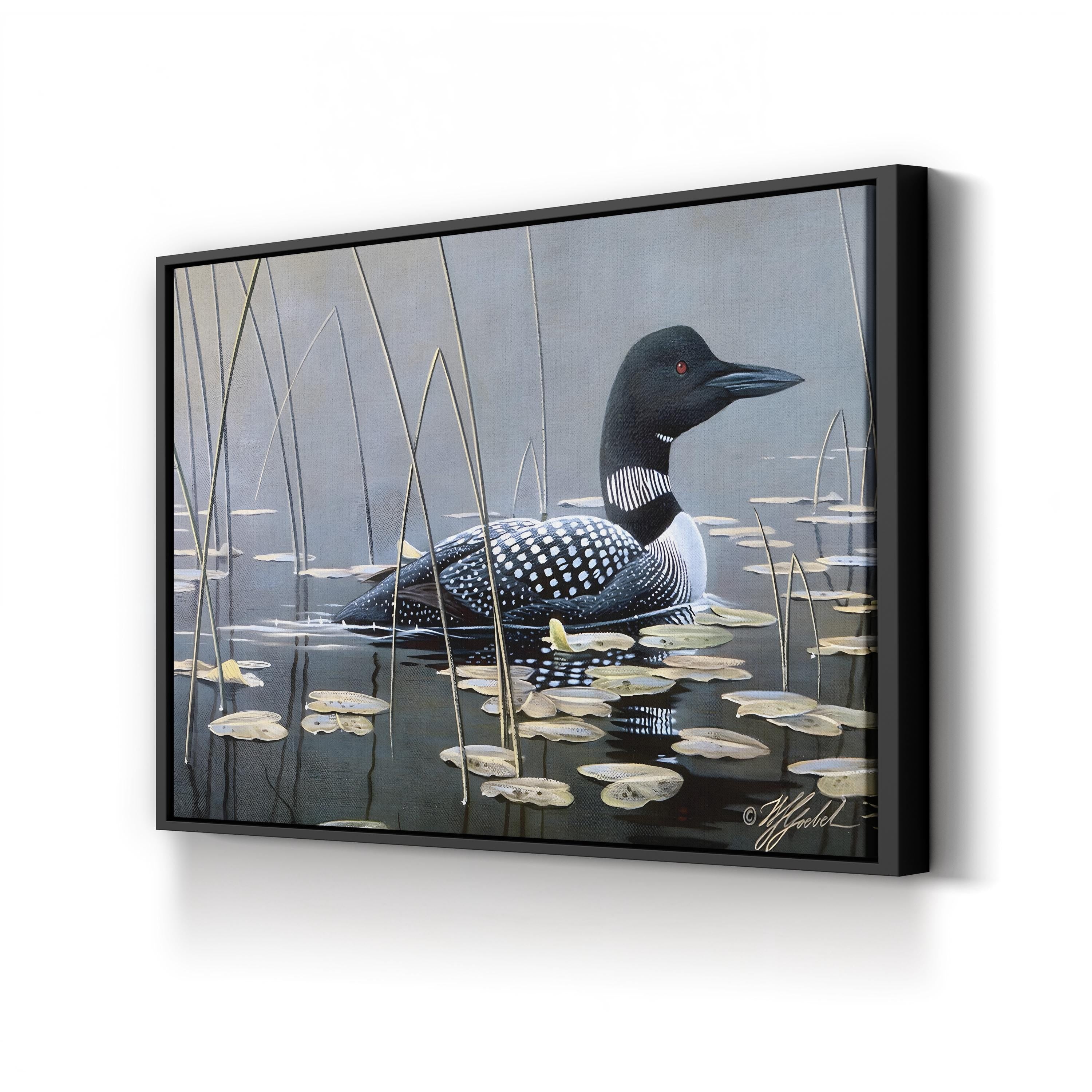 Loon in Reeds Wall Art by Wilhelm Goebel – Vintage Wildlife Bird Illustration Canvas