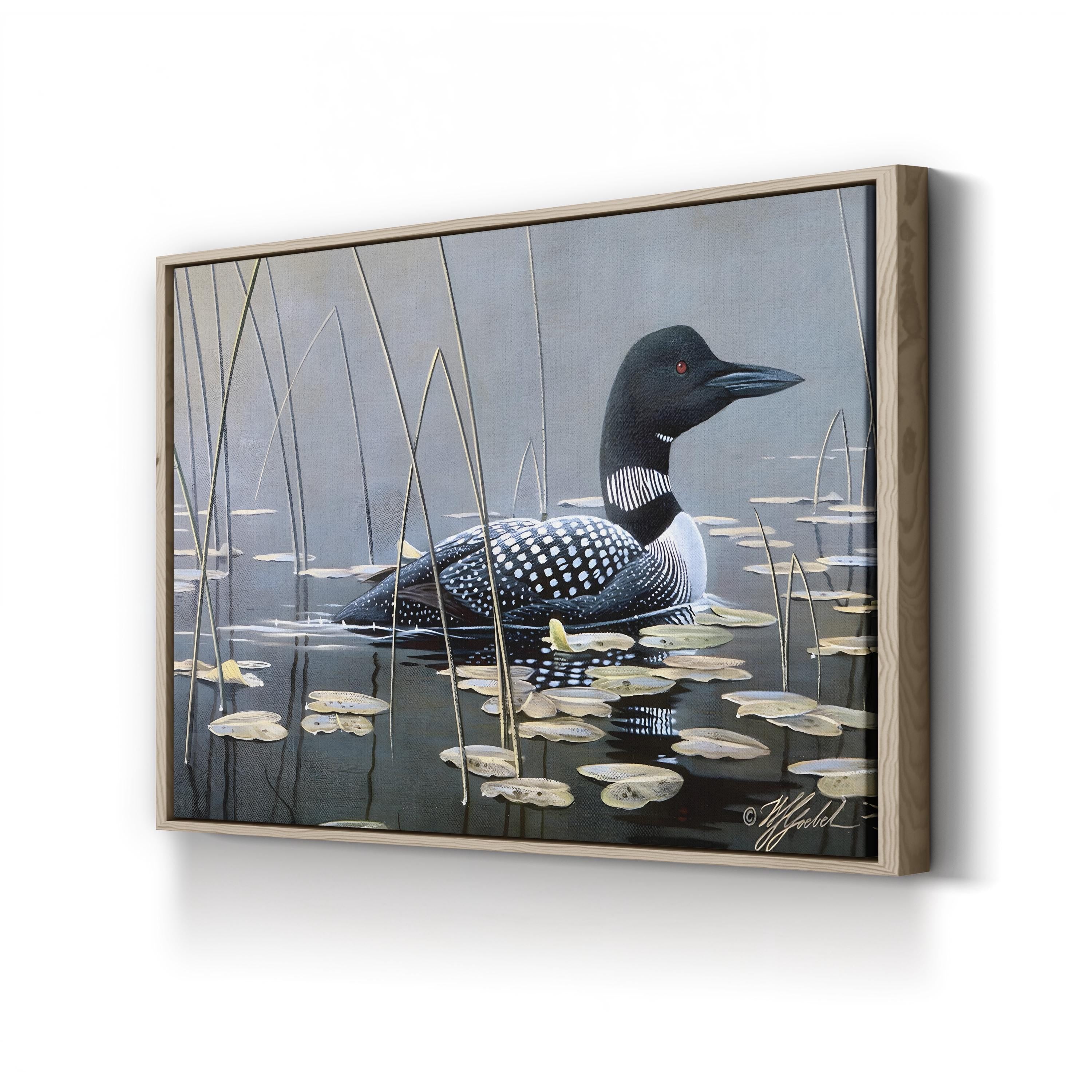 Loon in Reeds Wall Art by Wilhelm Goebel – Vintage Wildlife Bird Illustration Canvas
