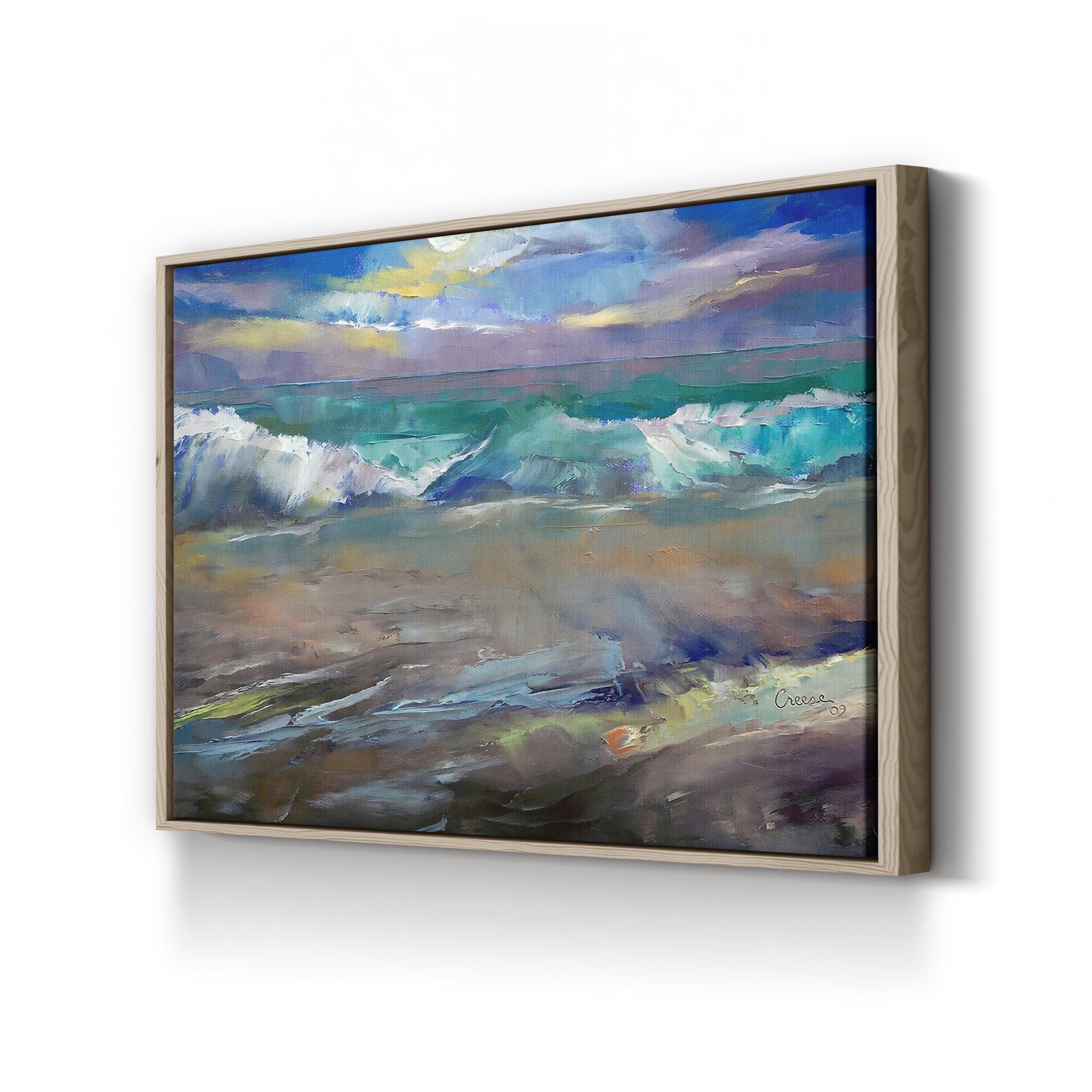 Moonlit Waves – Framed Coastal Seascape Canvas Art by Michael Creese