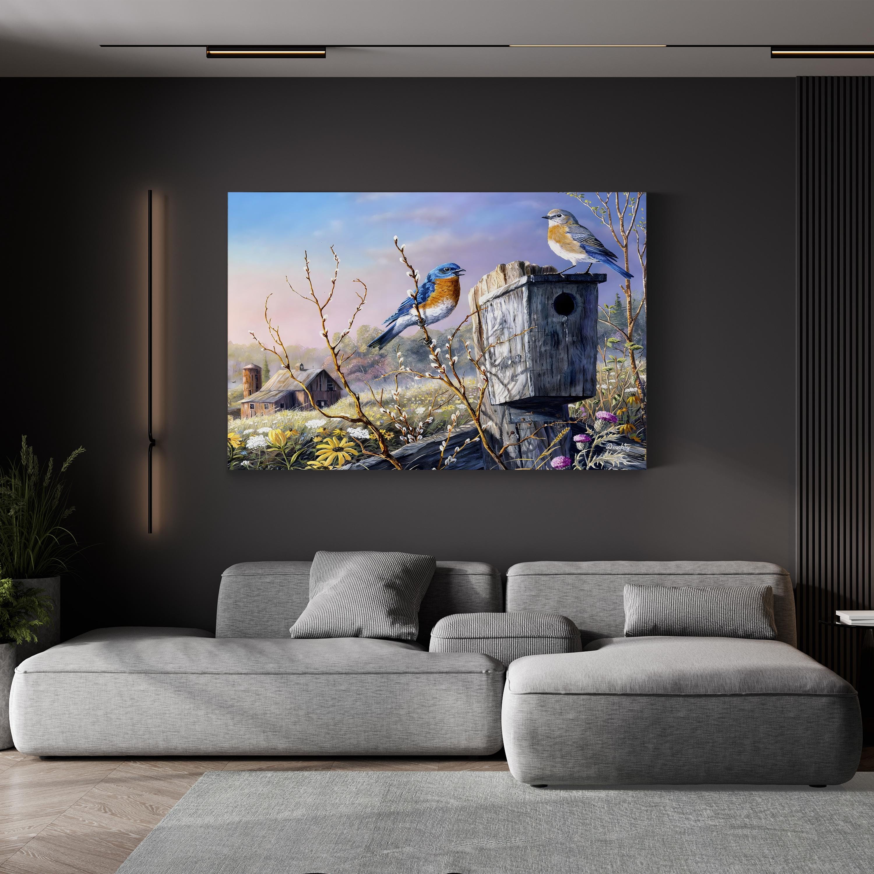 Old Homestead Bluebirds Wall Art by Terry Doughty