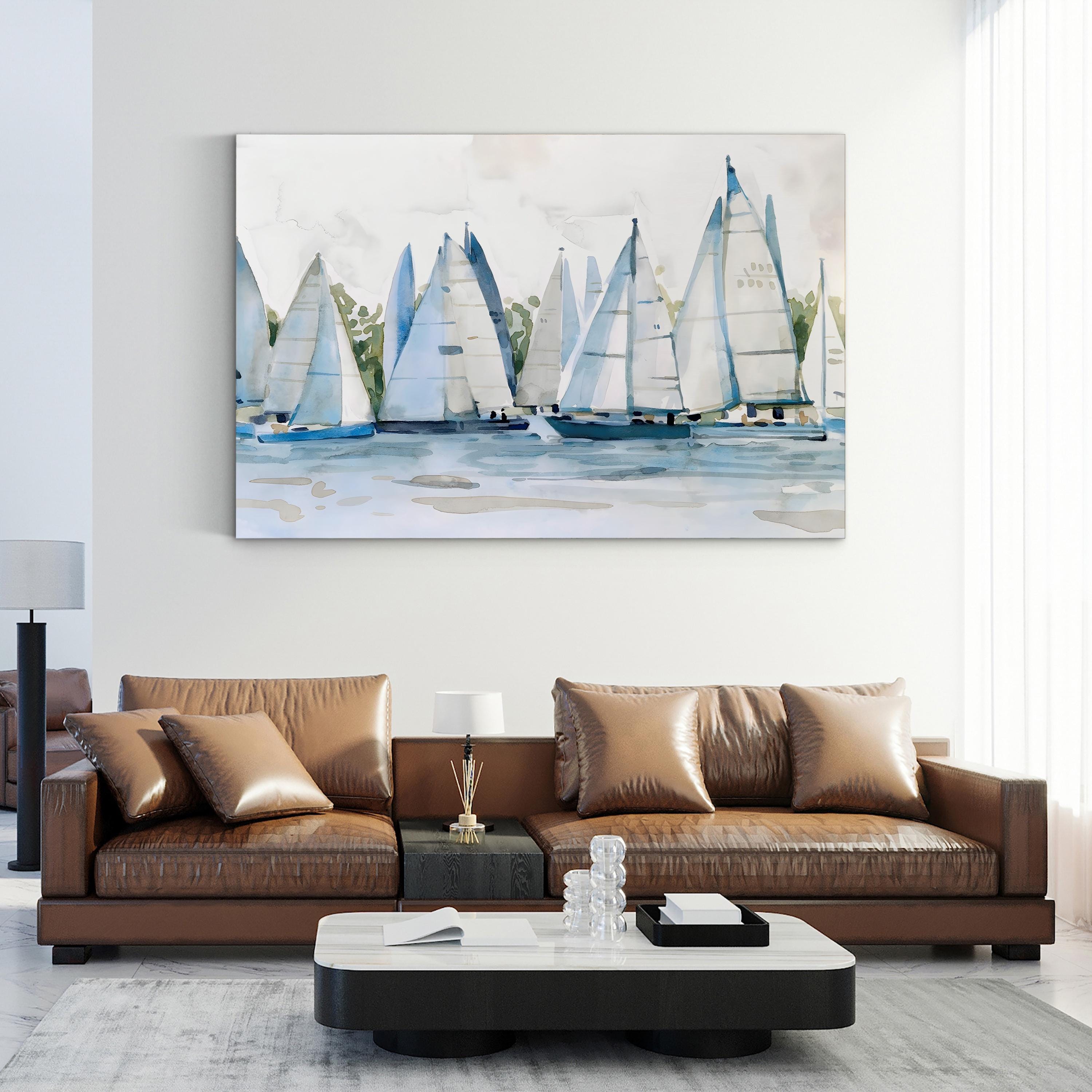 Pastel Marina II Wall Art by Emma Scarvey – Watercolor Sailboat Coastal Canvas Print
