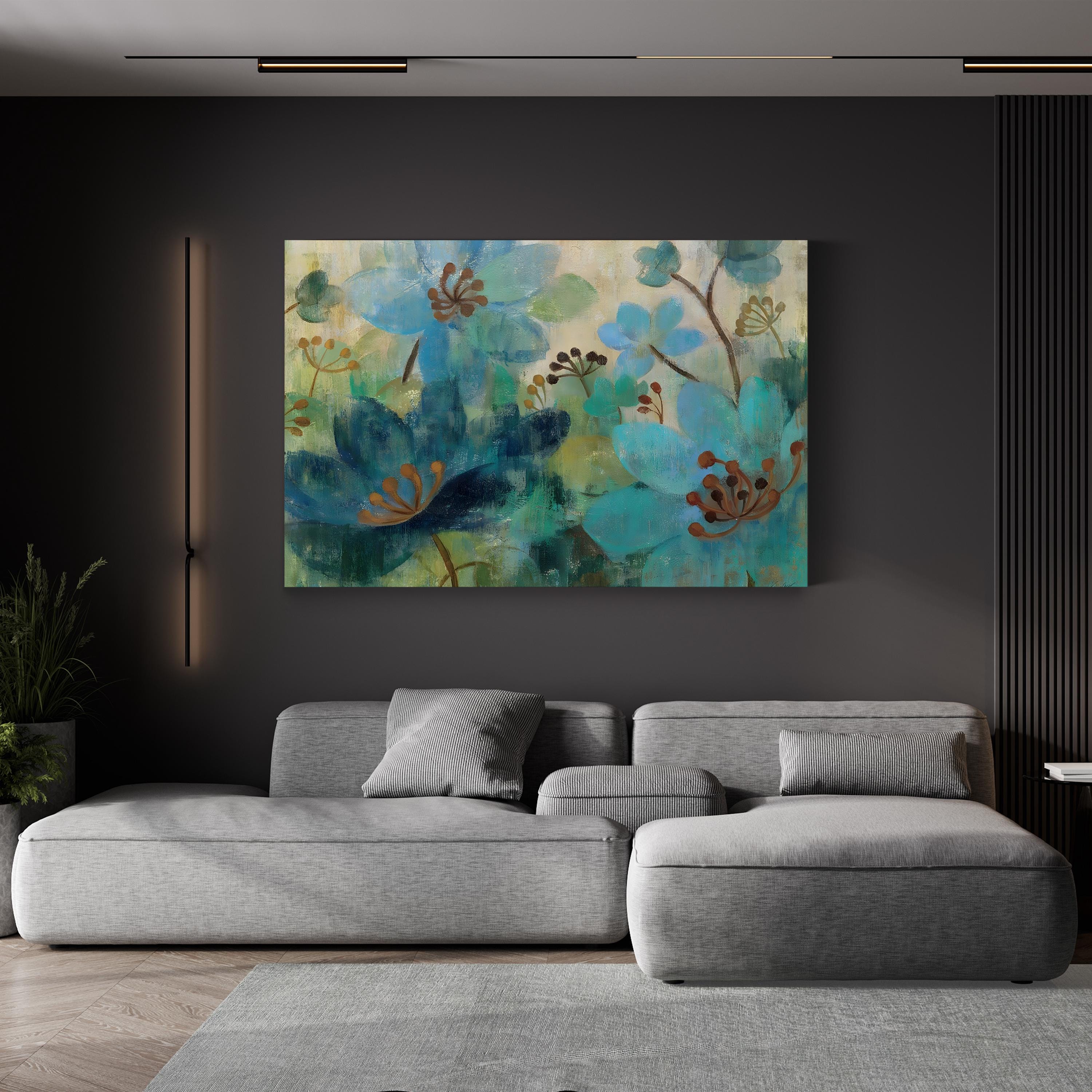 Peacock Garden Wall Art by Silvia Vassileva – Contemporary Floral Collage Canvas