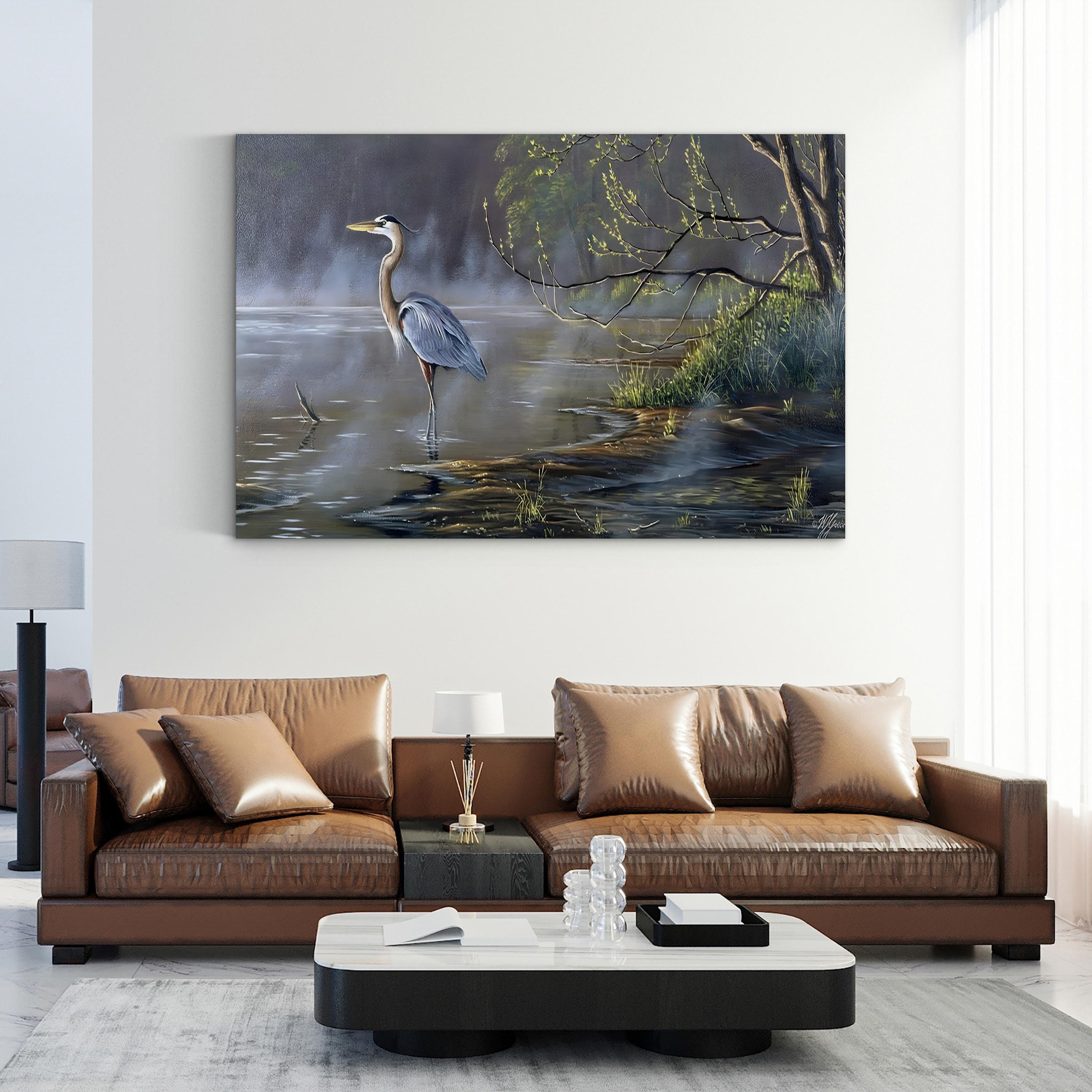 Quiet Cove – Great Blue Heron Wall Art | Serene Wildlife Landscape Artwork
