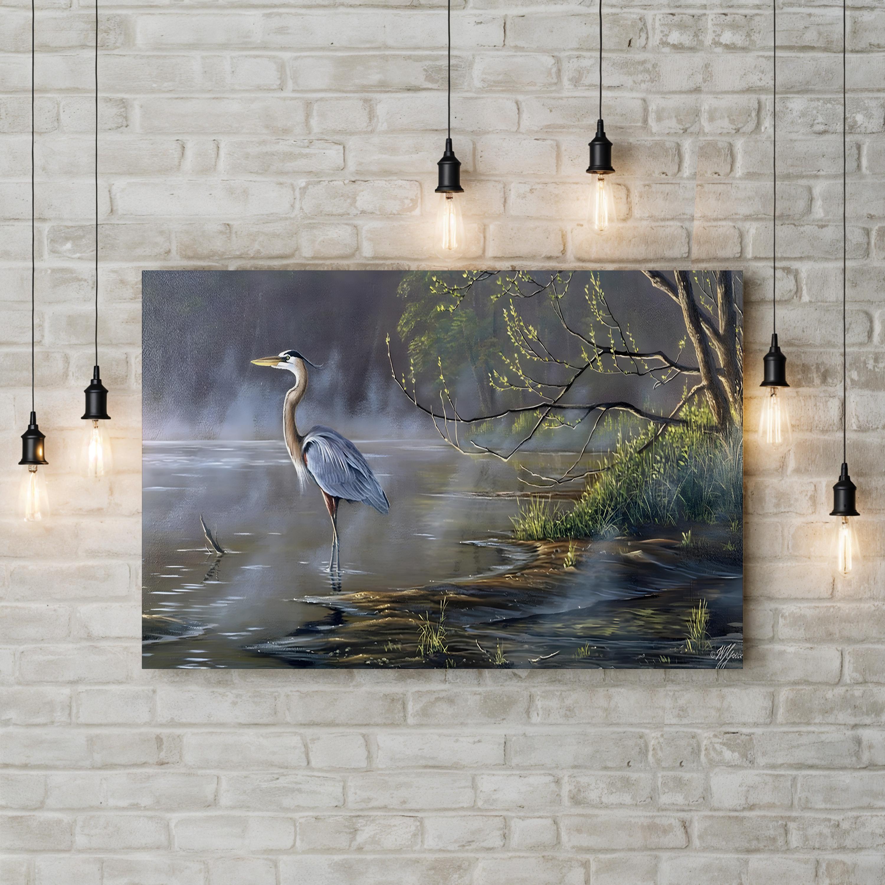 Quiet Cove – Great Blue Heron Wall Art | Serene Wildlife Landscape Artwork
