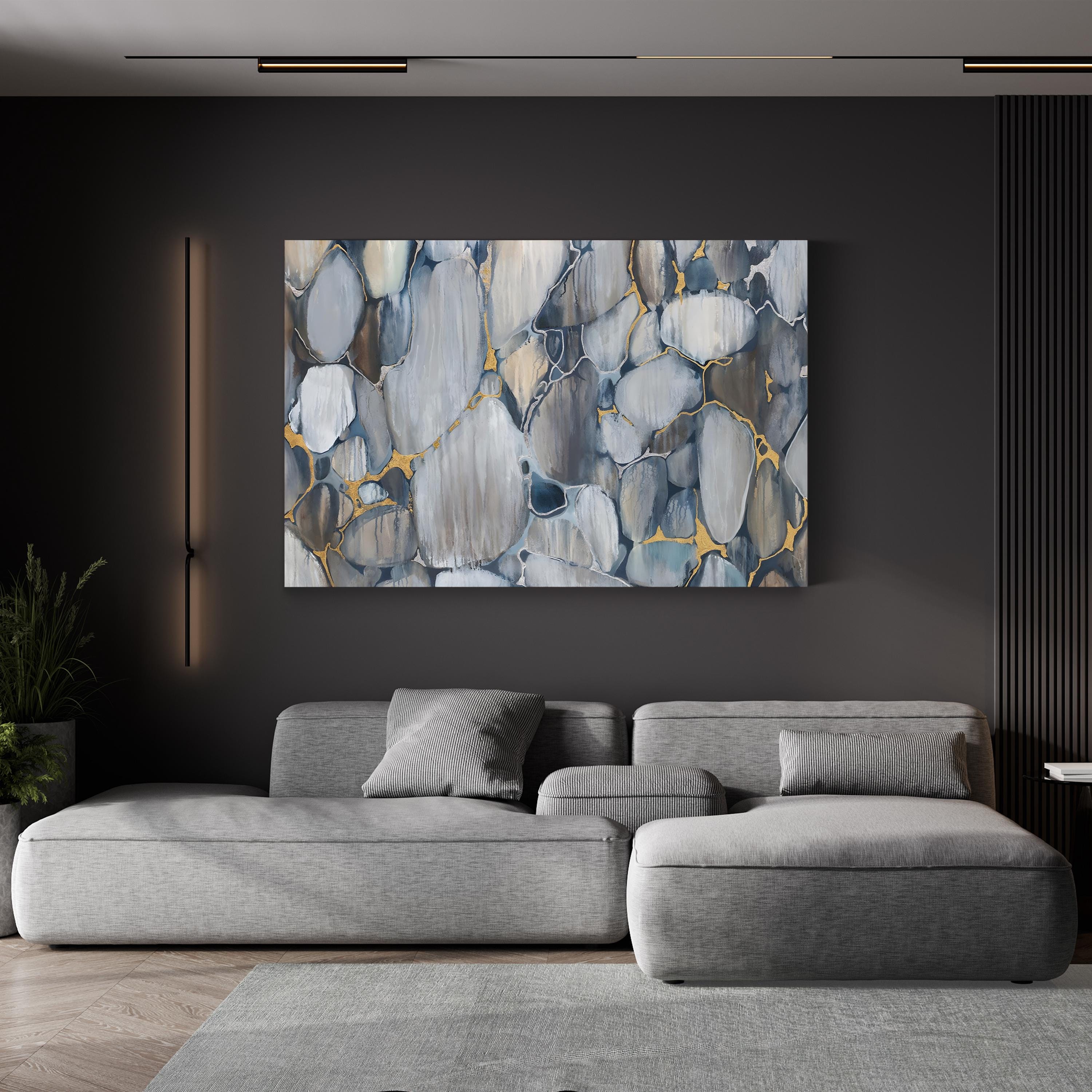 River Rocks Wall Art by Liz Jardine – Contemporary Abstract Stone Landscape Canvas Print