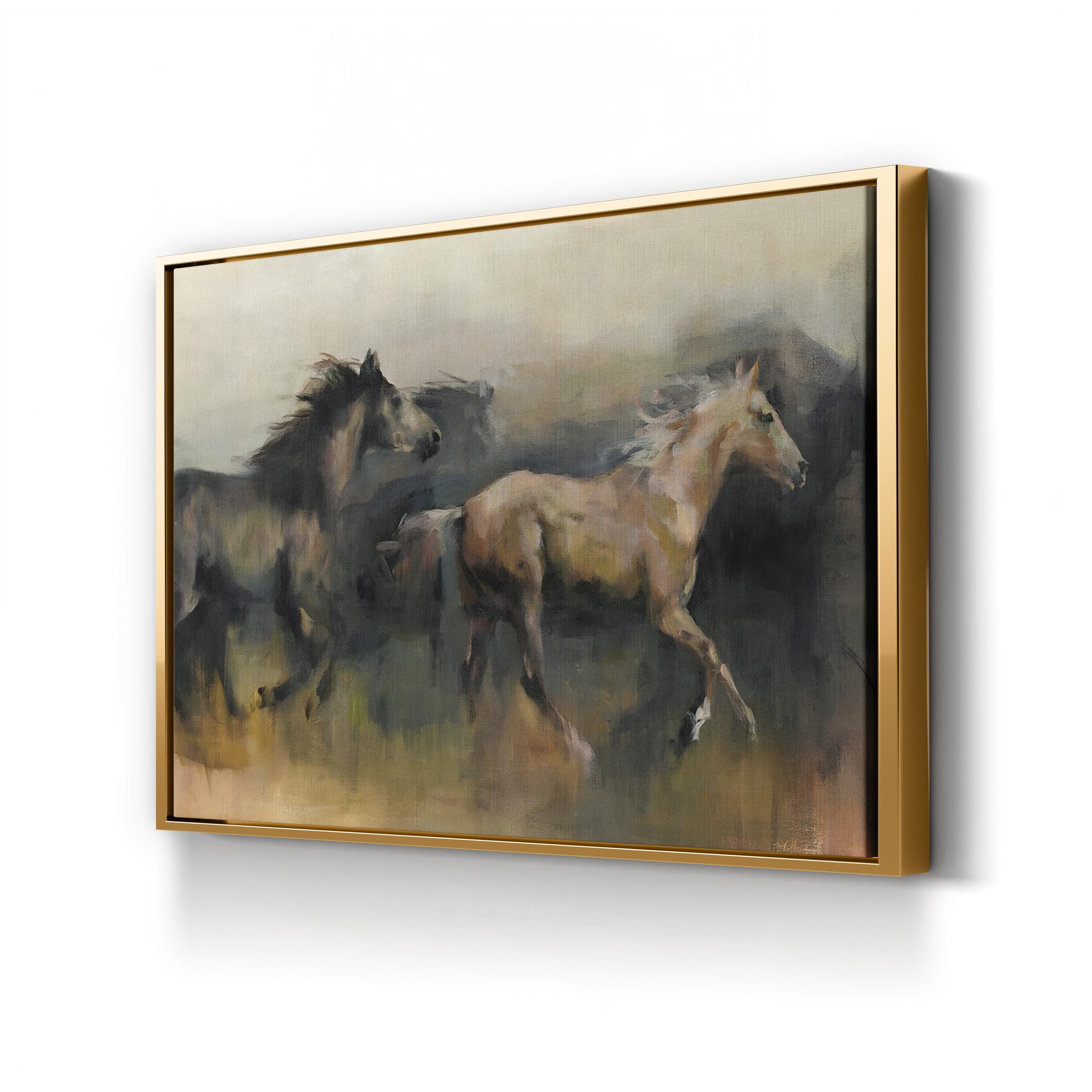 Wild Horses on Open Plains – Period Illustration Wall Art | Western Landscape Canvas Print