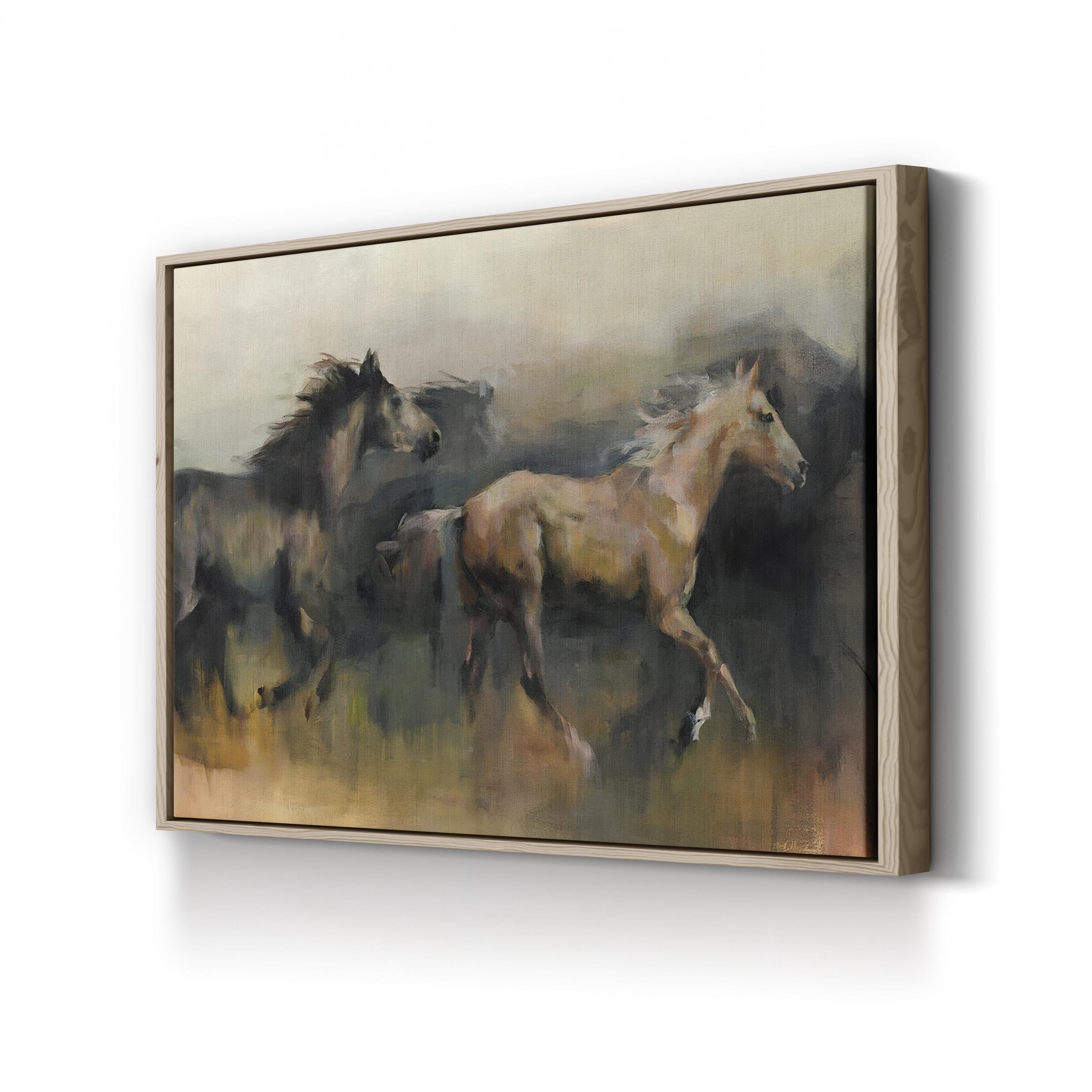 Wild Horses on Open Plains – Period Illustration Wall Art | Western Landscape Canvas Print
