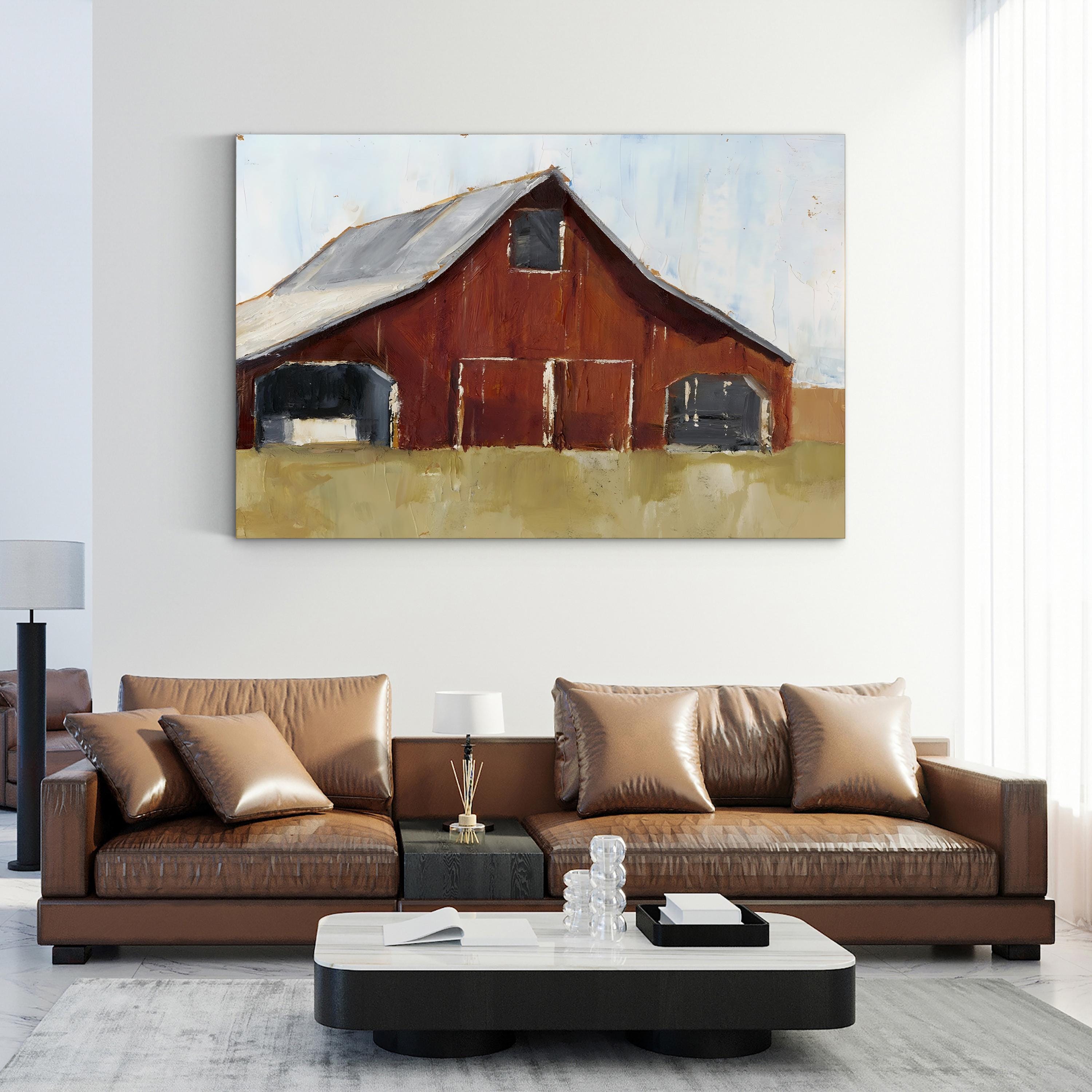 Rustic Red Barn I – Farmhouse Rural Landscape Canvas Art by Ethan Harper