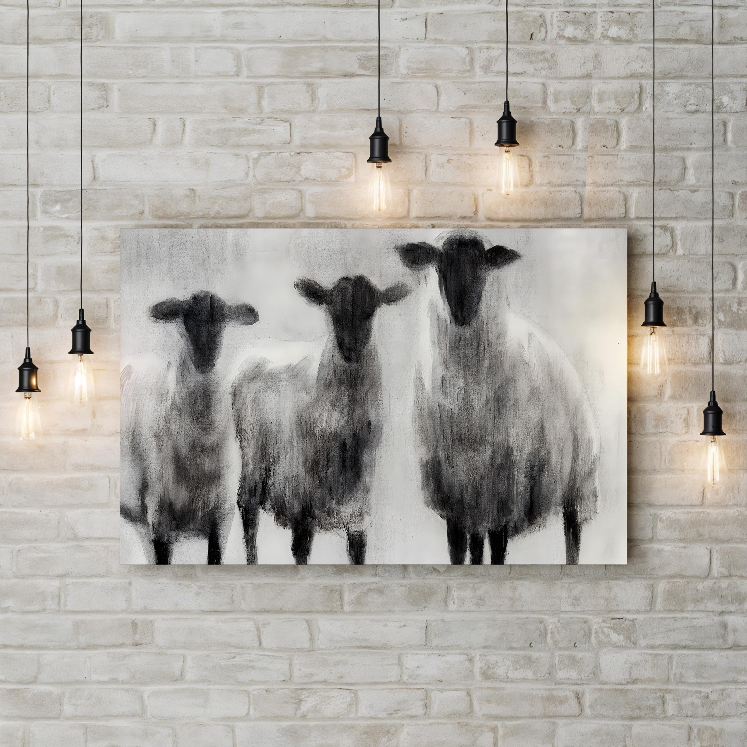 Rustic Sheep I – Contemporary Farm Animal Canvas Art by Ethan Harper