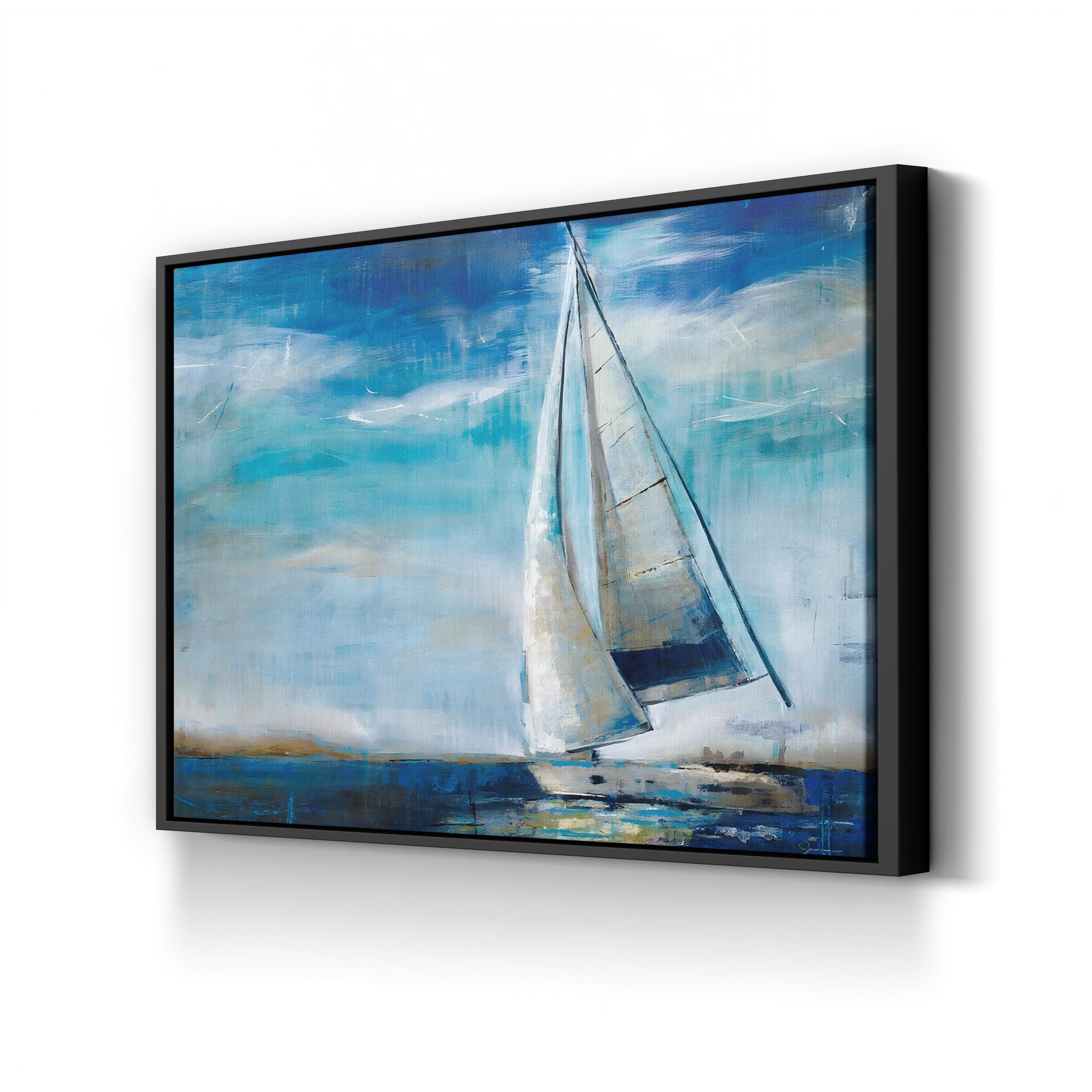 Sail Away Wall Art by Liz Jardine – Contemporary Nautical Sailboat Seascape Canvas