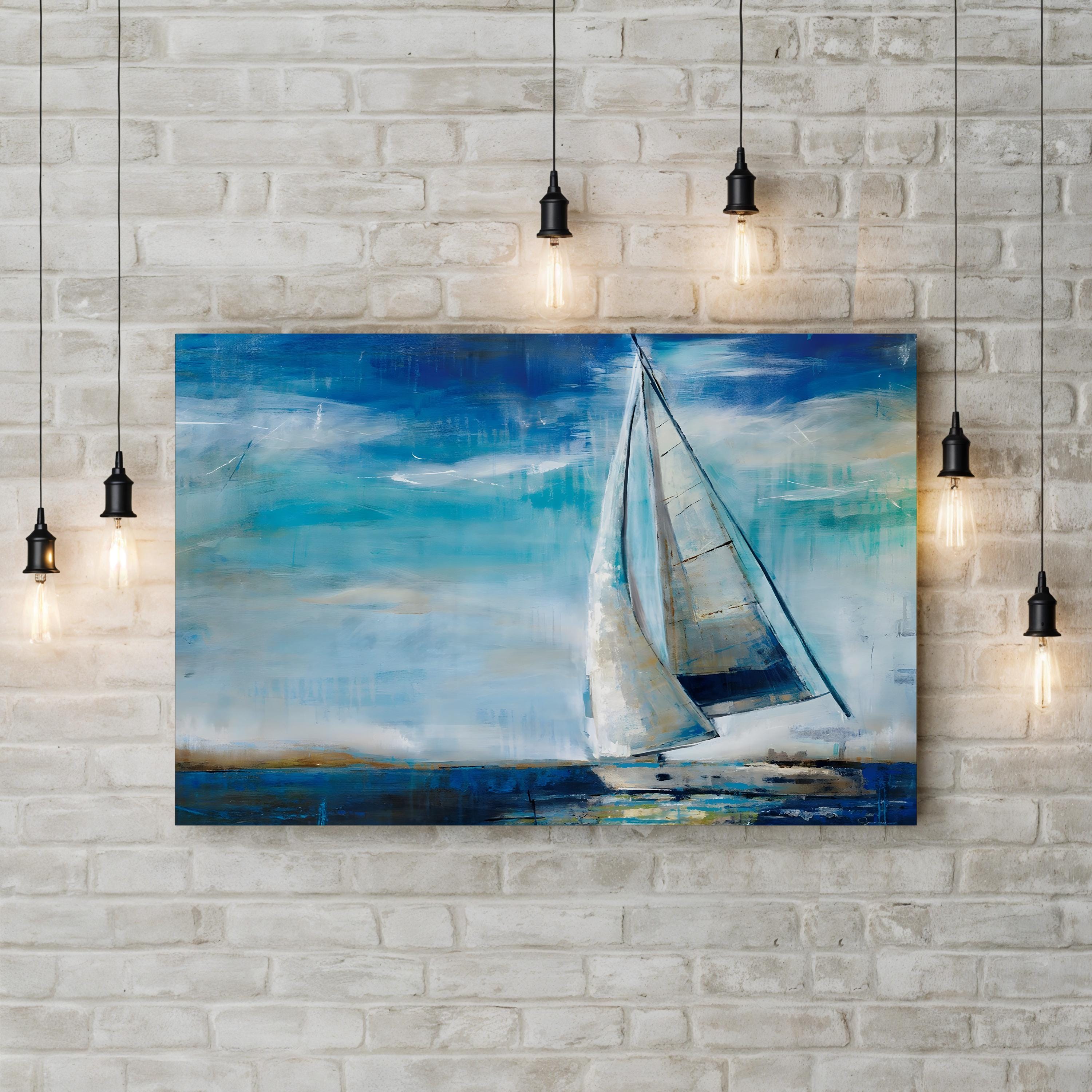 Sail Away Wall Art by Liz Jardine – Contemporary Nautical Sailboat Seascape Canvas