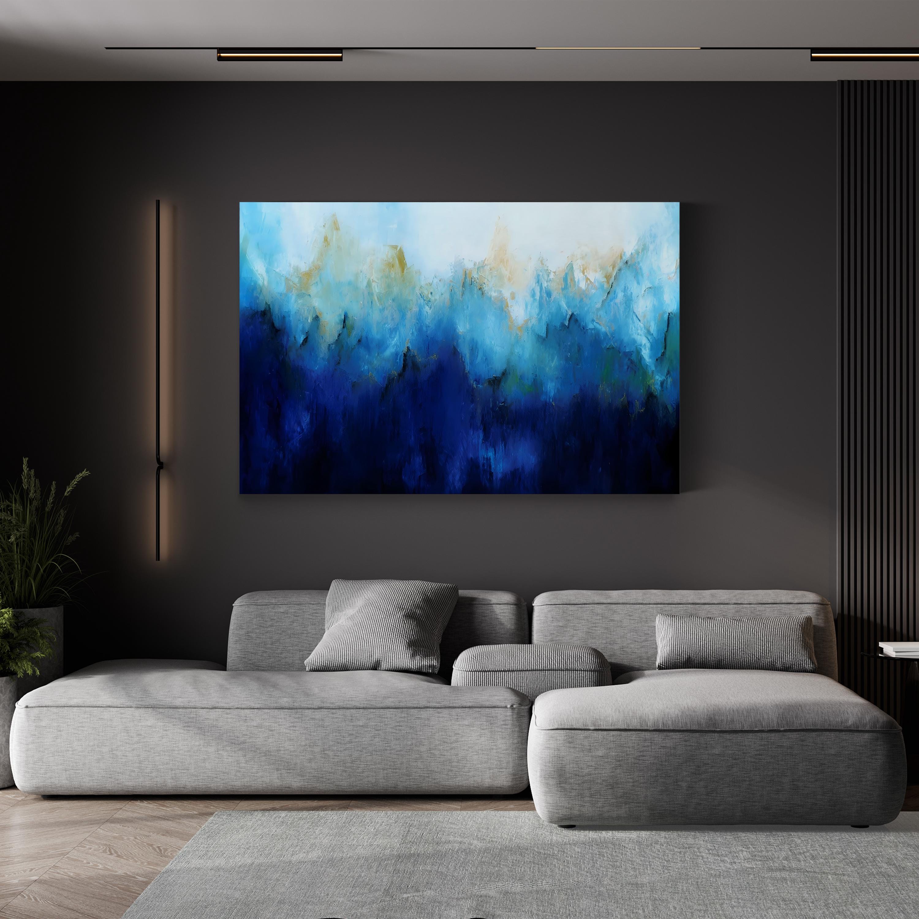 Sapphire Flare Up Wall Art by May Art – Modern Blue Abstract Canvas