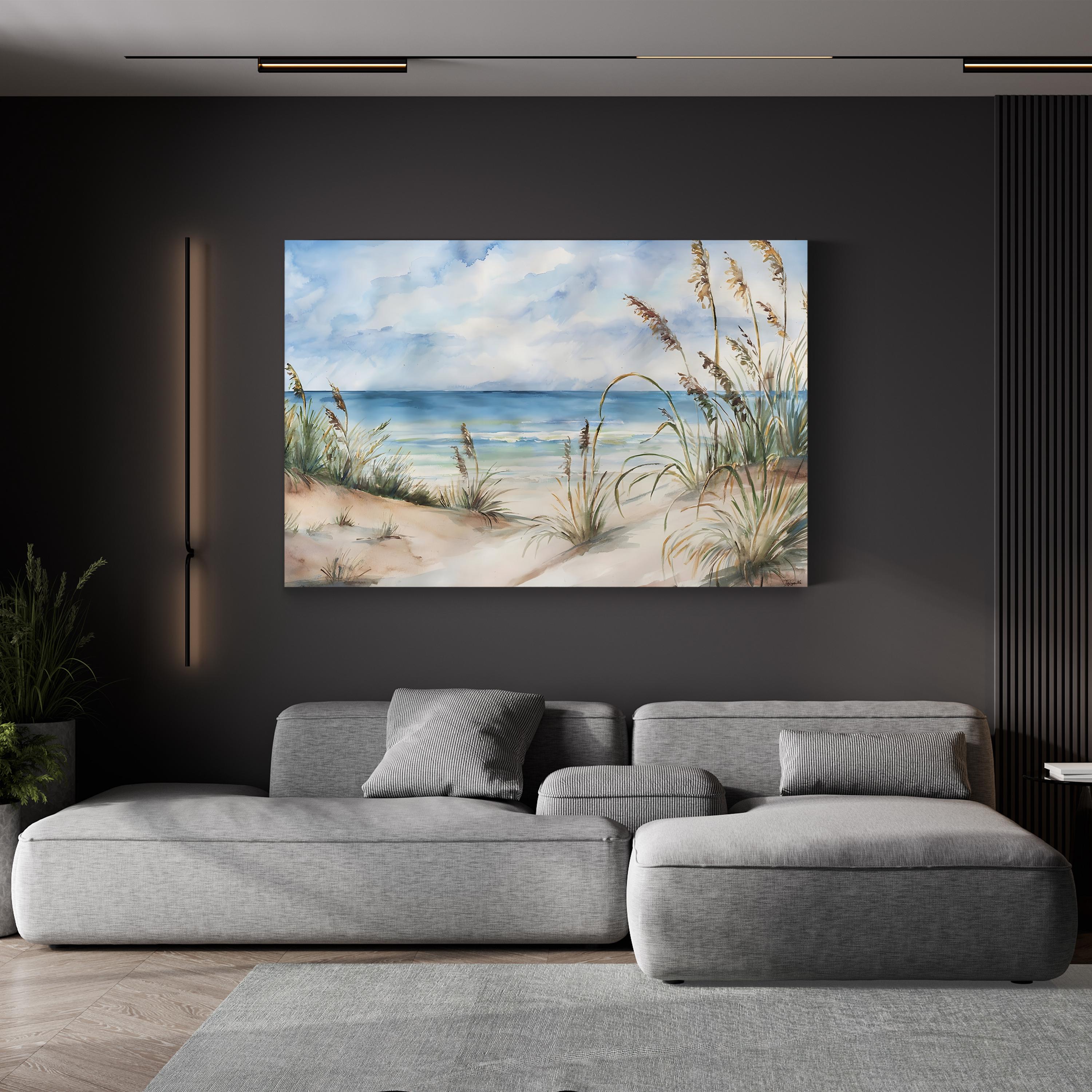 Seaview Landscape Wall Art by Tara Reed – Coastal Watercolor Beach Dunes Canvas Print