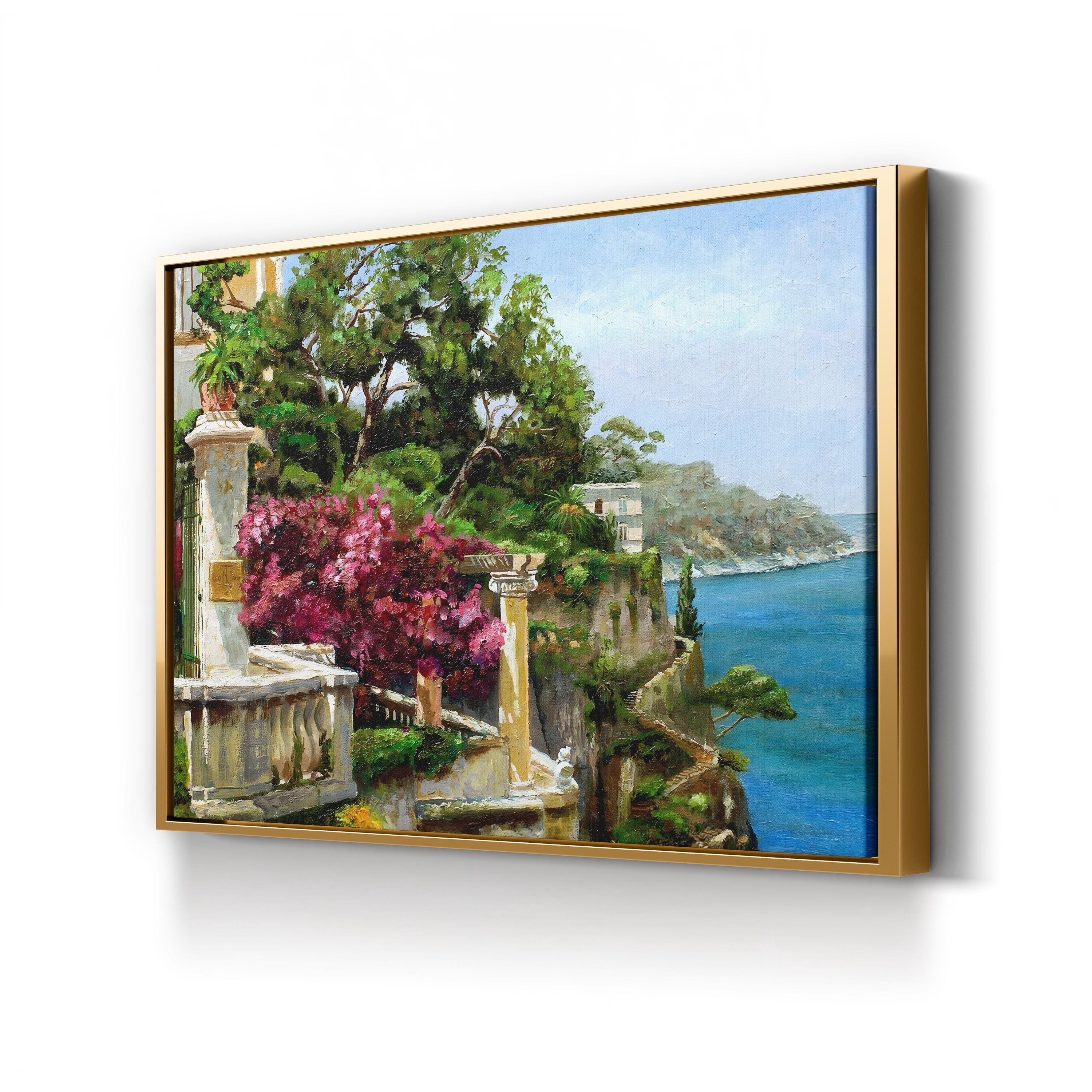Serene Sorrento Canvas Art Print: Mediterranean Coastal Landscape with Terraces