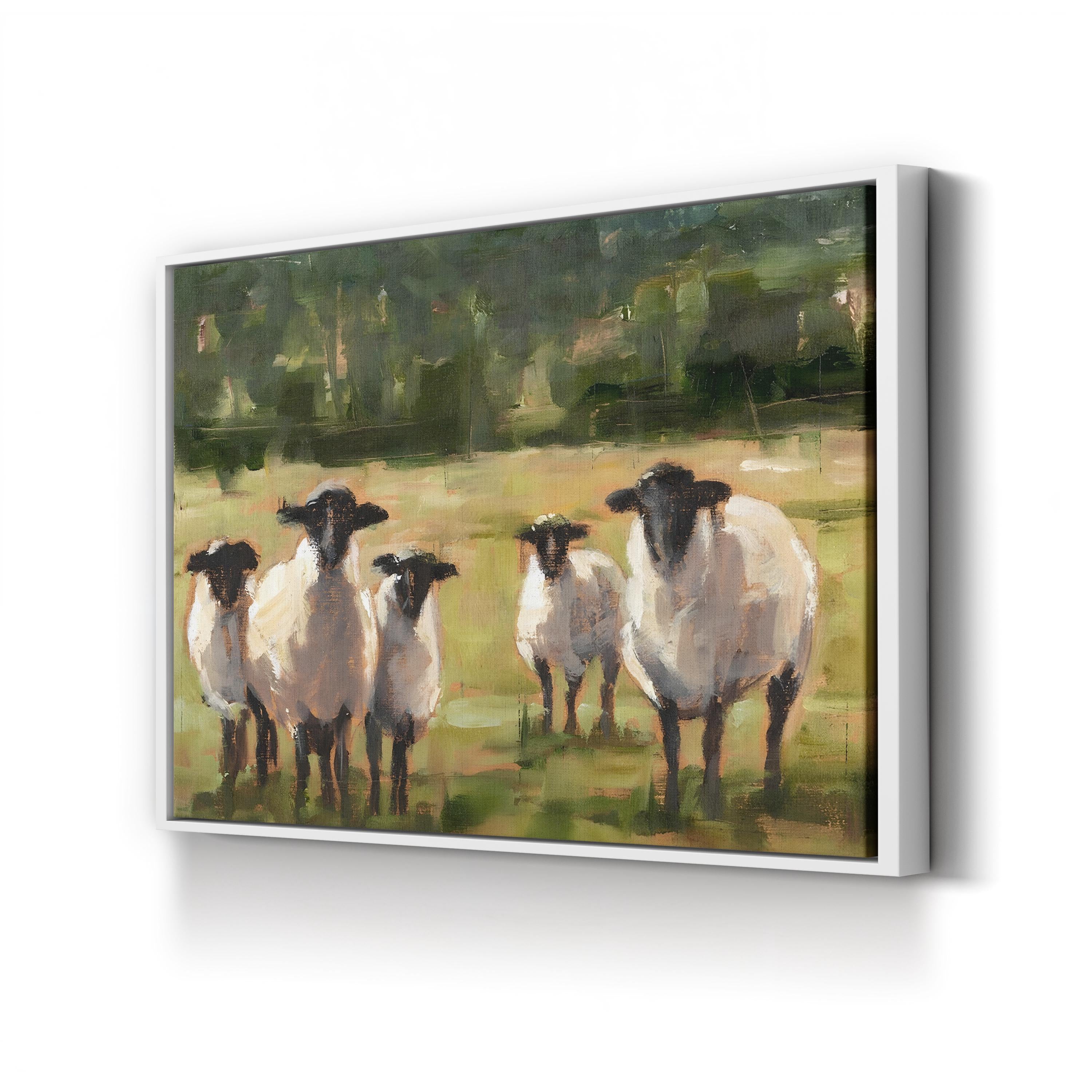 Sheep Family I Wall Art by Ethan Harper – Neutral Wildlife Farm Landscape Canvas Print