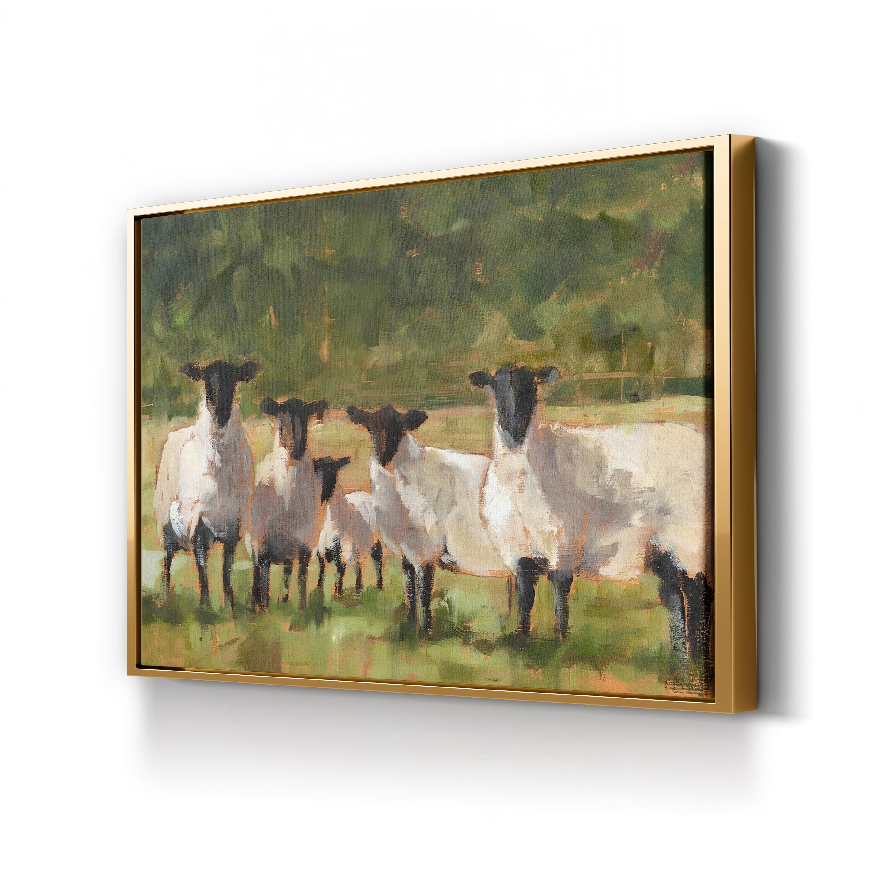 Sheep Family II Canvas Art Print – Pastoral Wildlife Painting by Ethan Harper