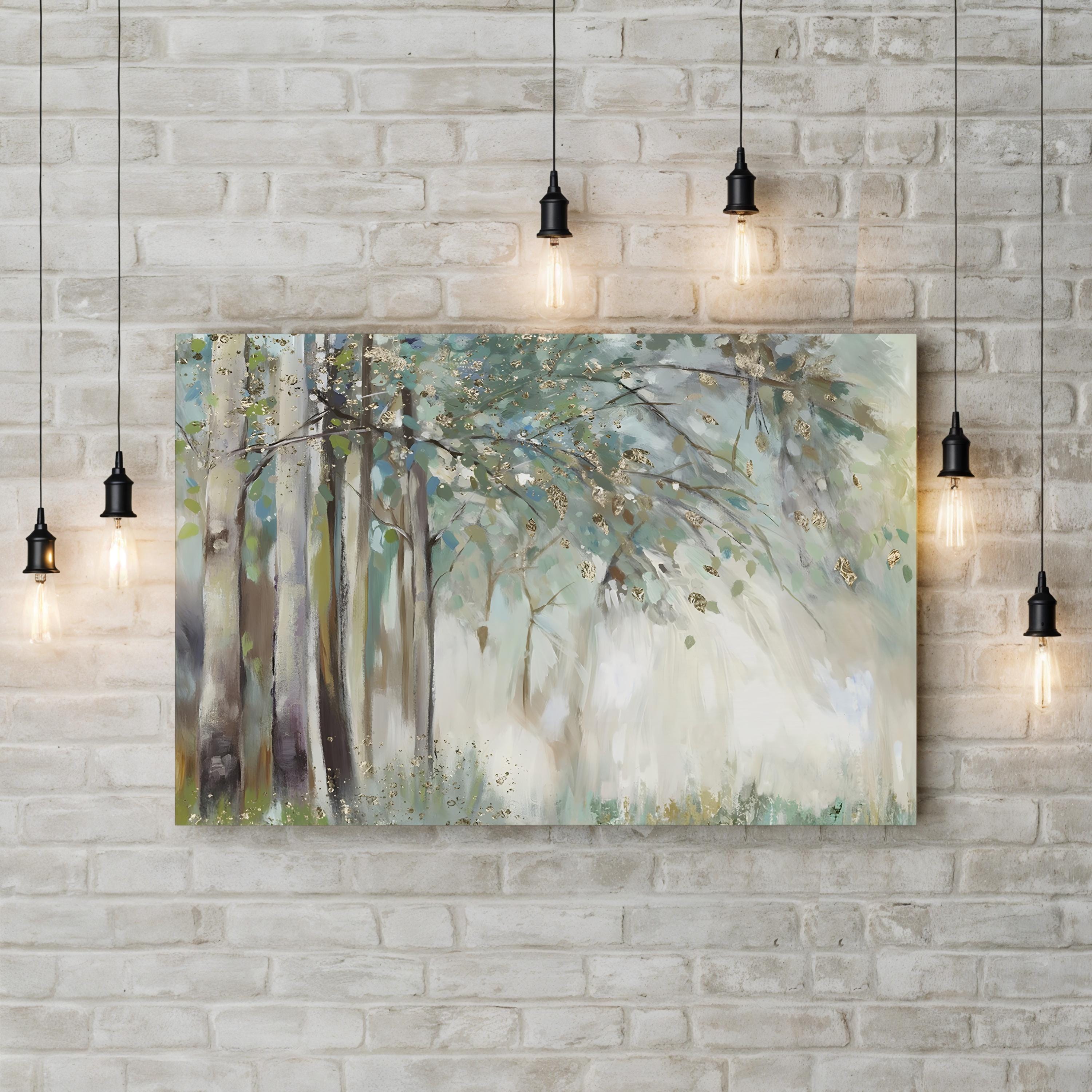 Silver Leaves Abstract Canvas Art – Modern Metallic Botanical Wall Decor