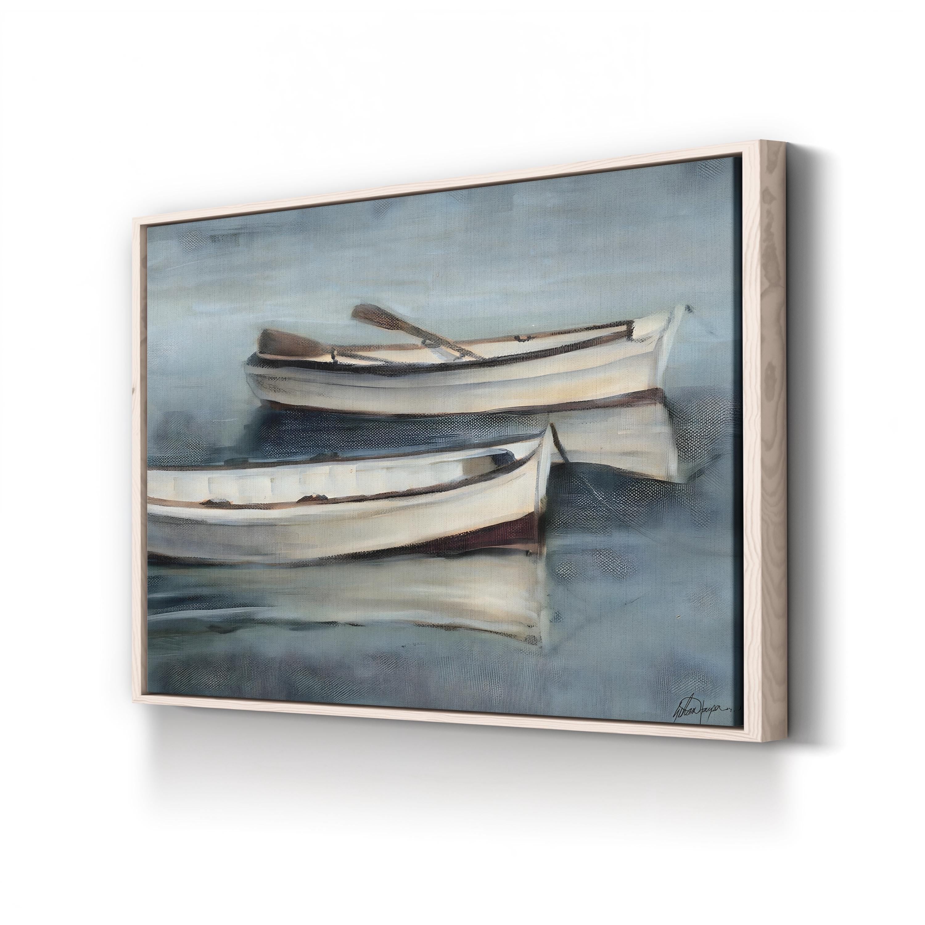 Small Stillwaters III Wall Art by Ethan Harper | Tranquil Rowboats Coastal Landscape Canvas Print