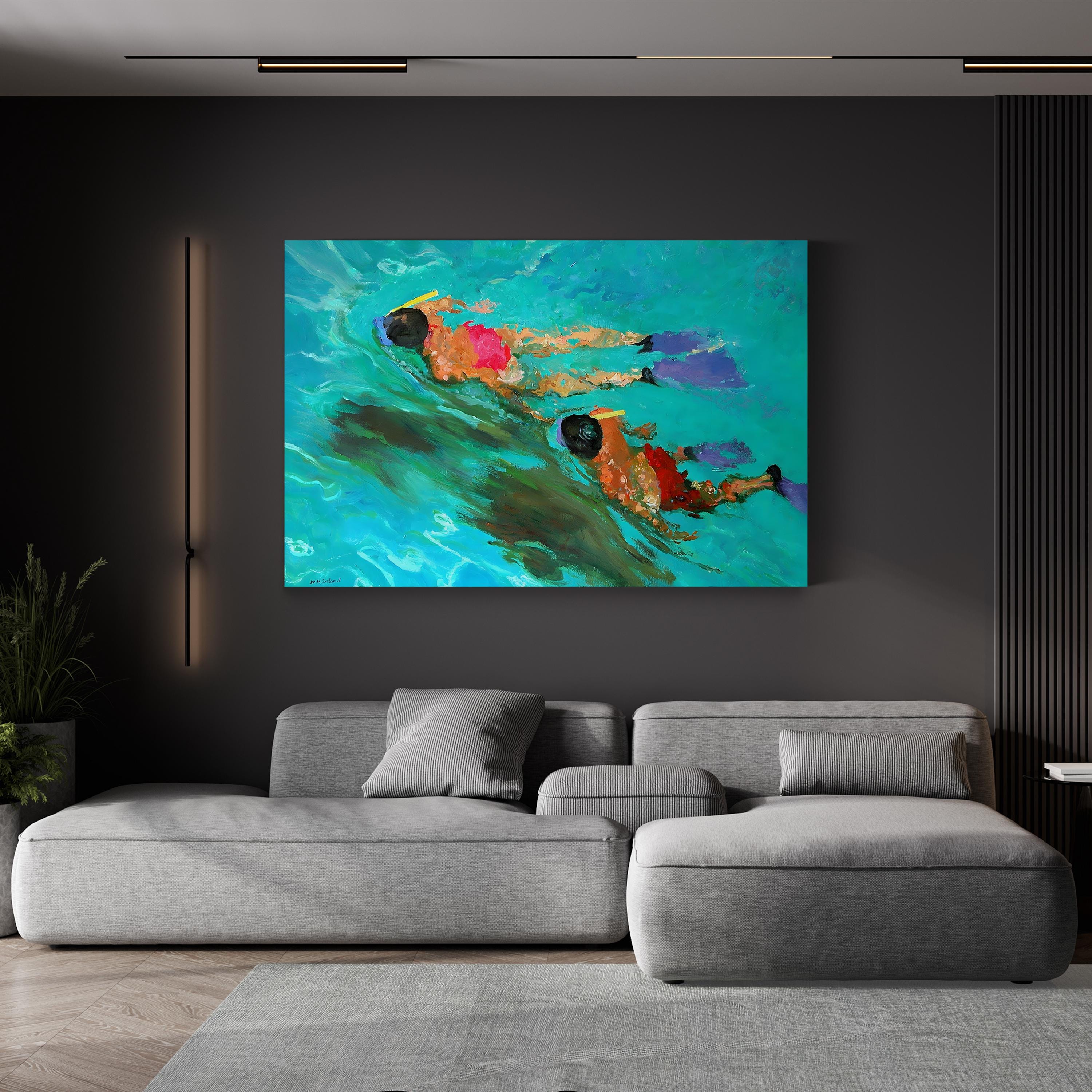 Snorkellers Canvas Art Print – Vibrant Blue Ocean Scene, Contemporary Coastal Wall Art by William Ireland