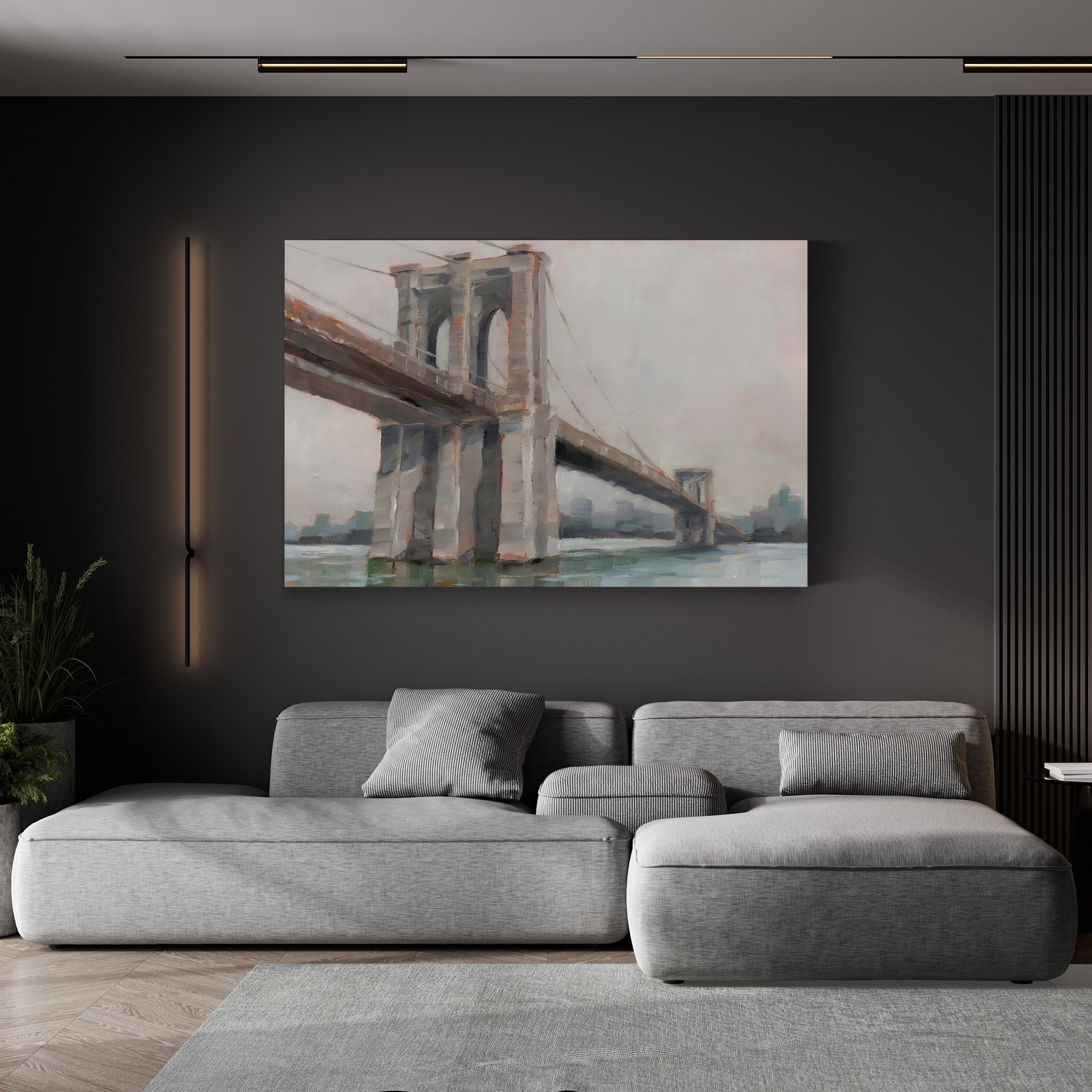 Spanning the East River I Wall Art – Ethan Harper | Abstract Brooklyn Bridge Urban Canvas Print
