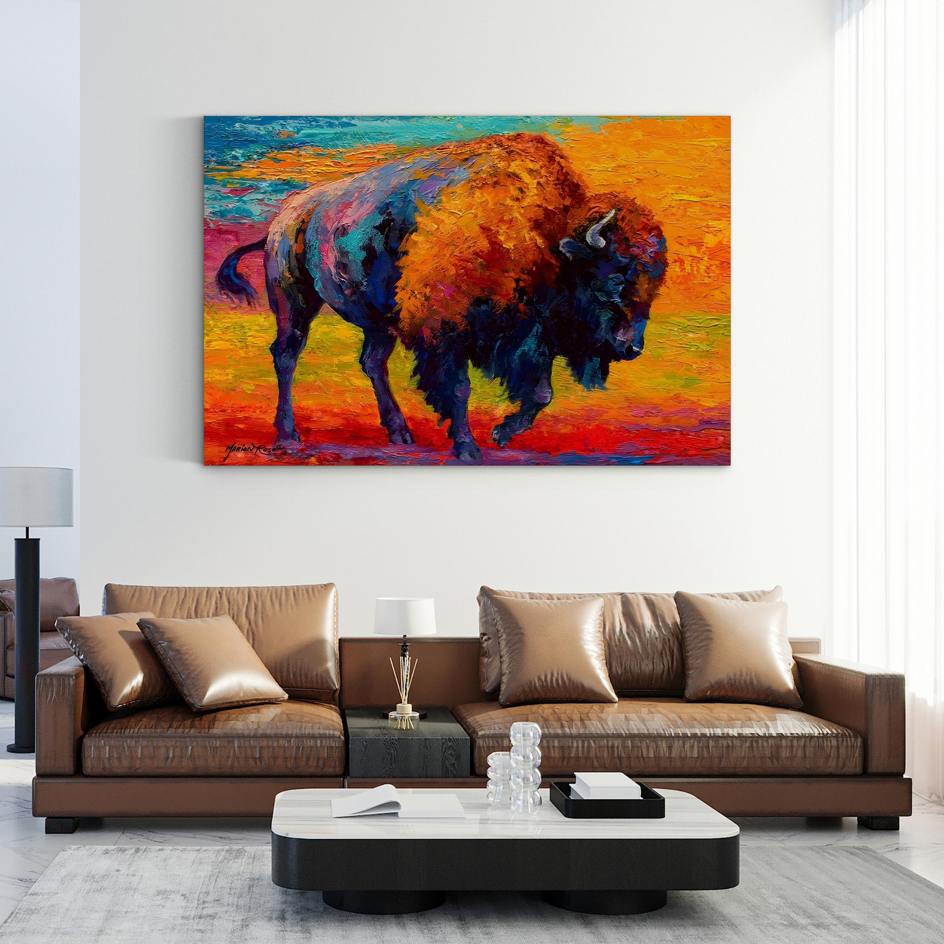 Spirit of Prairie Bison Wall Art – Contemporary Colorful Wildlife Artwork