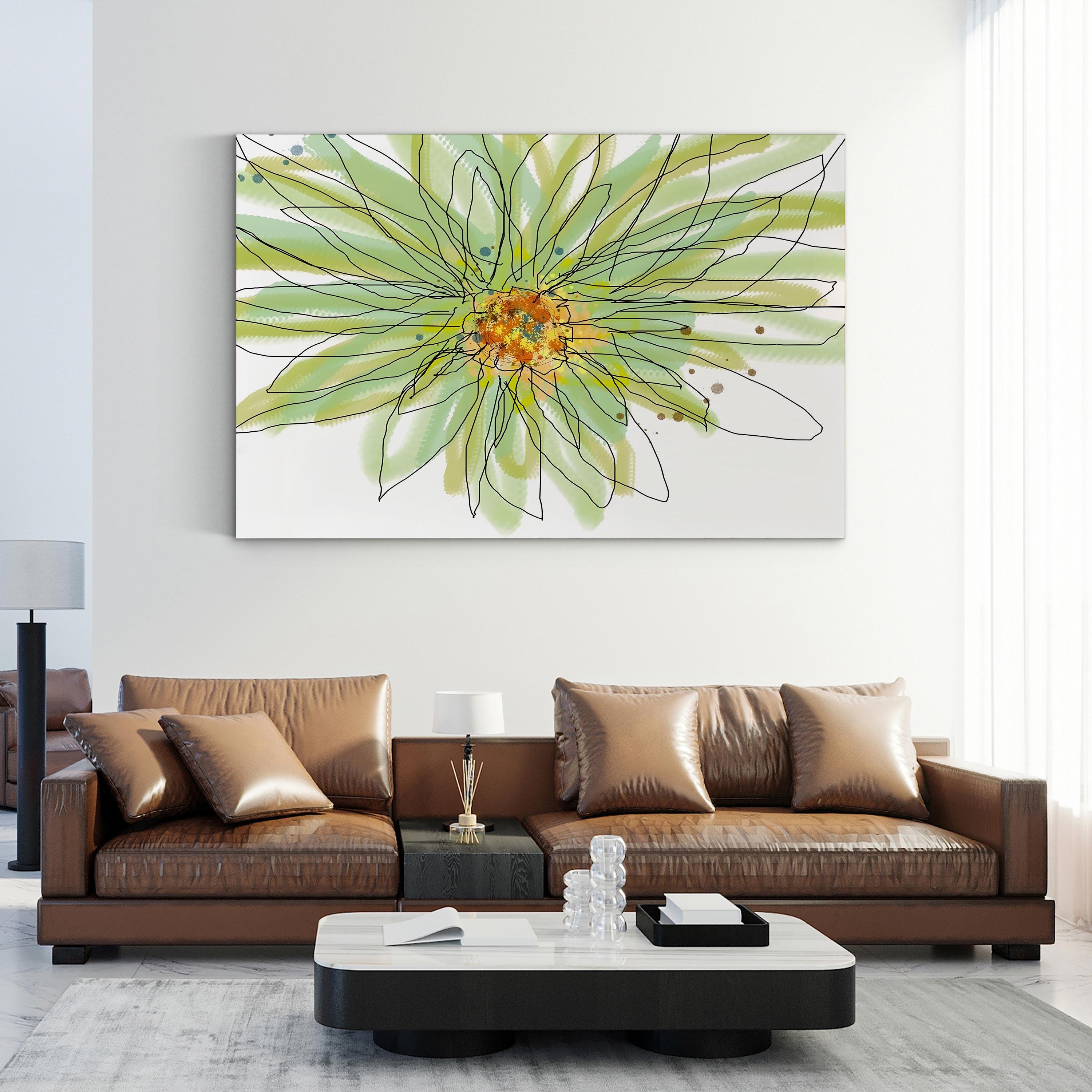 Summer Gerbera Daisy Canvas Art – Contemporary Floral Illustration by Jan Weiss