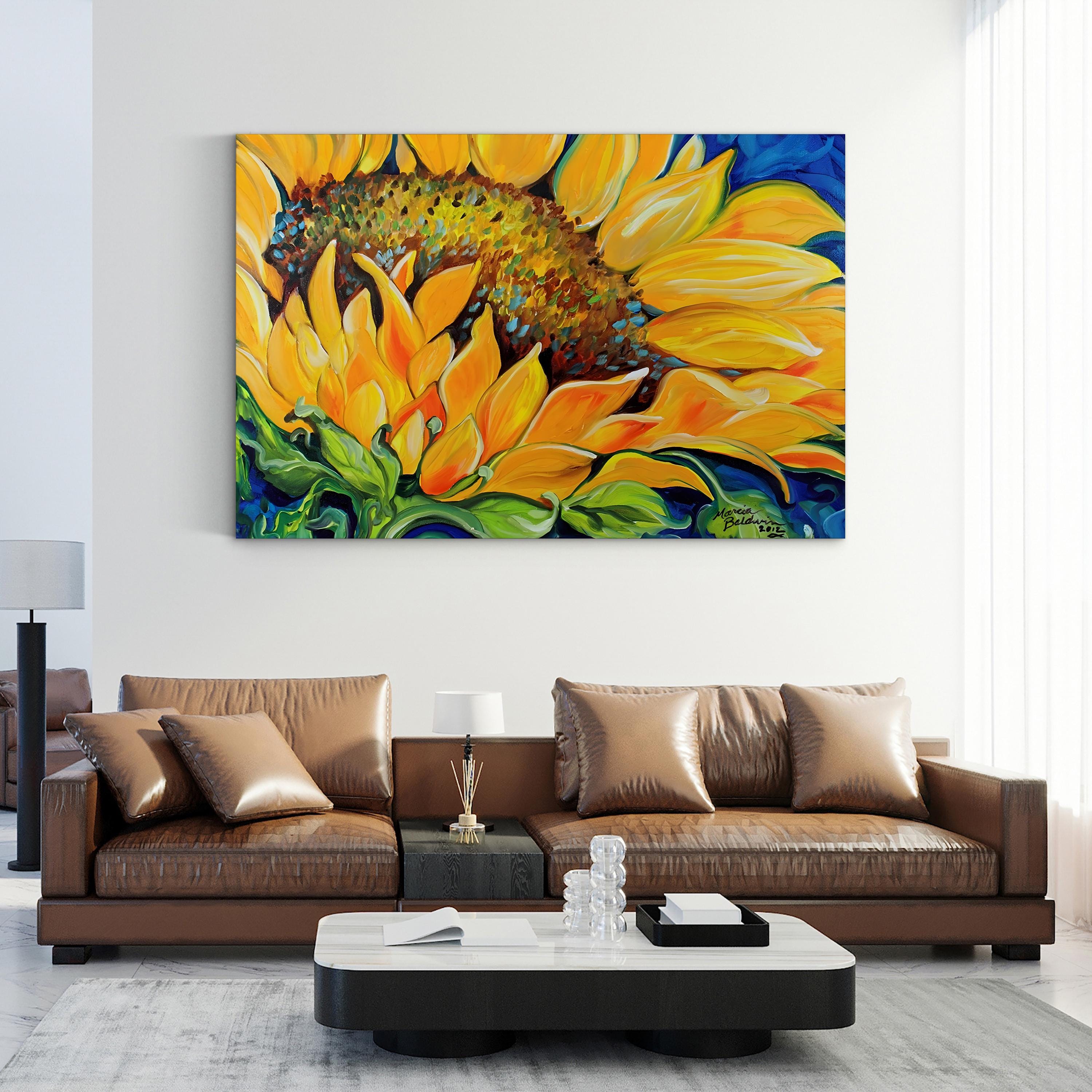 Sunflower September Wall Art by Marcia Baldwin – Contemporary Sunflower Canvas Print