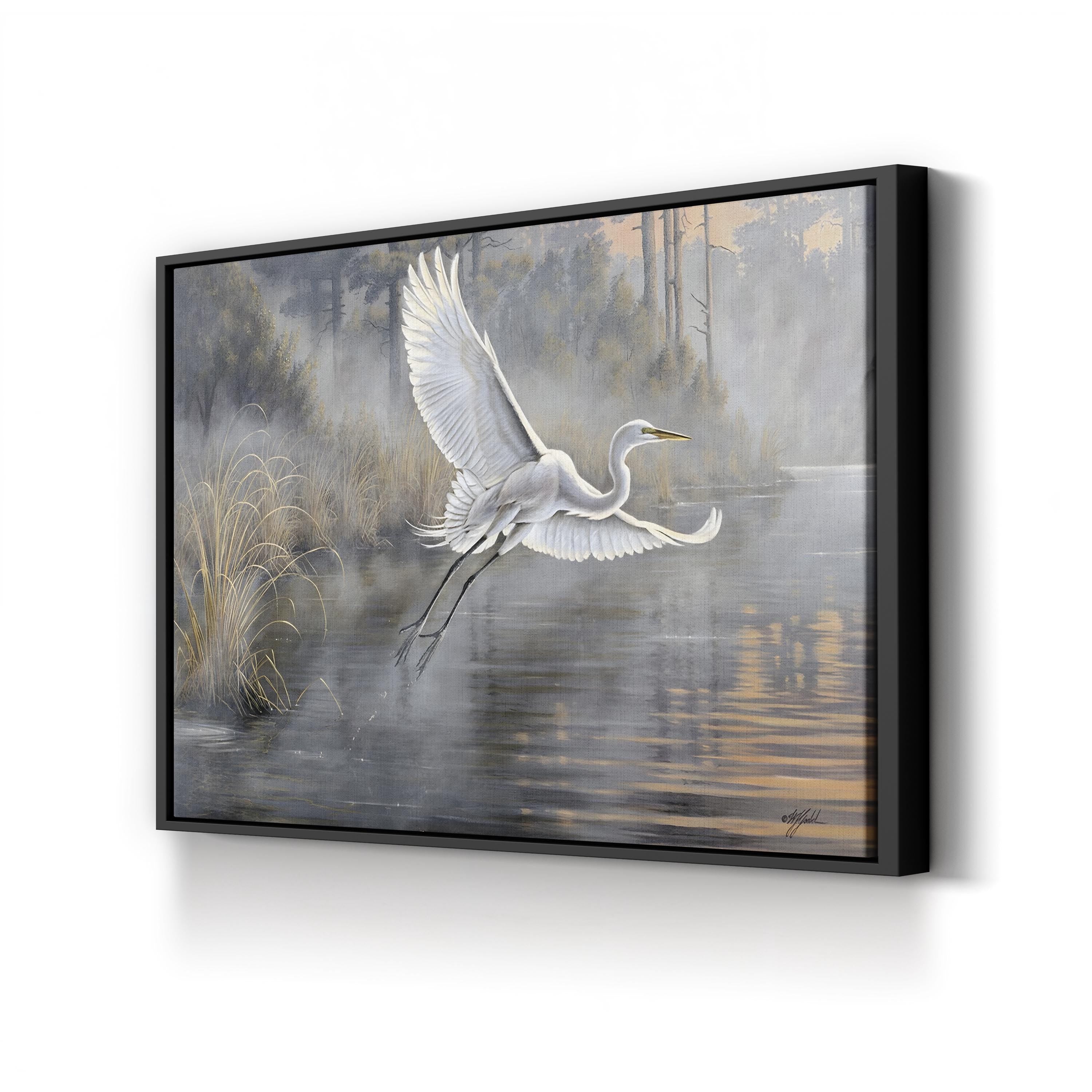 Sunrise Flight Canvas Print – Majestic Heron in Flight Nature Wall Art