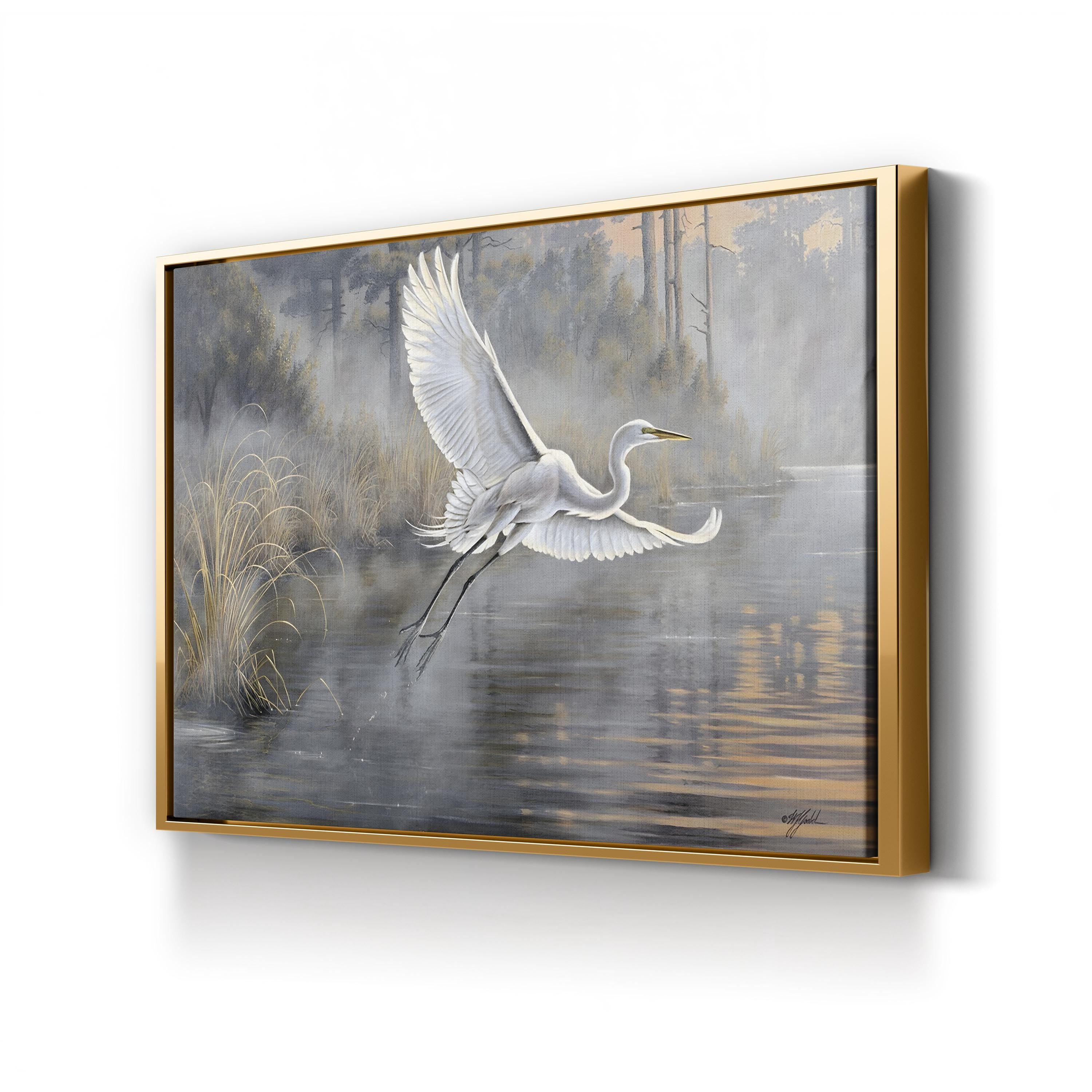 Sunrise Flight Canvas Print – Majestic Heron in Flight Nature Wall Art