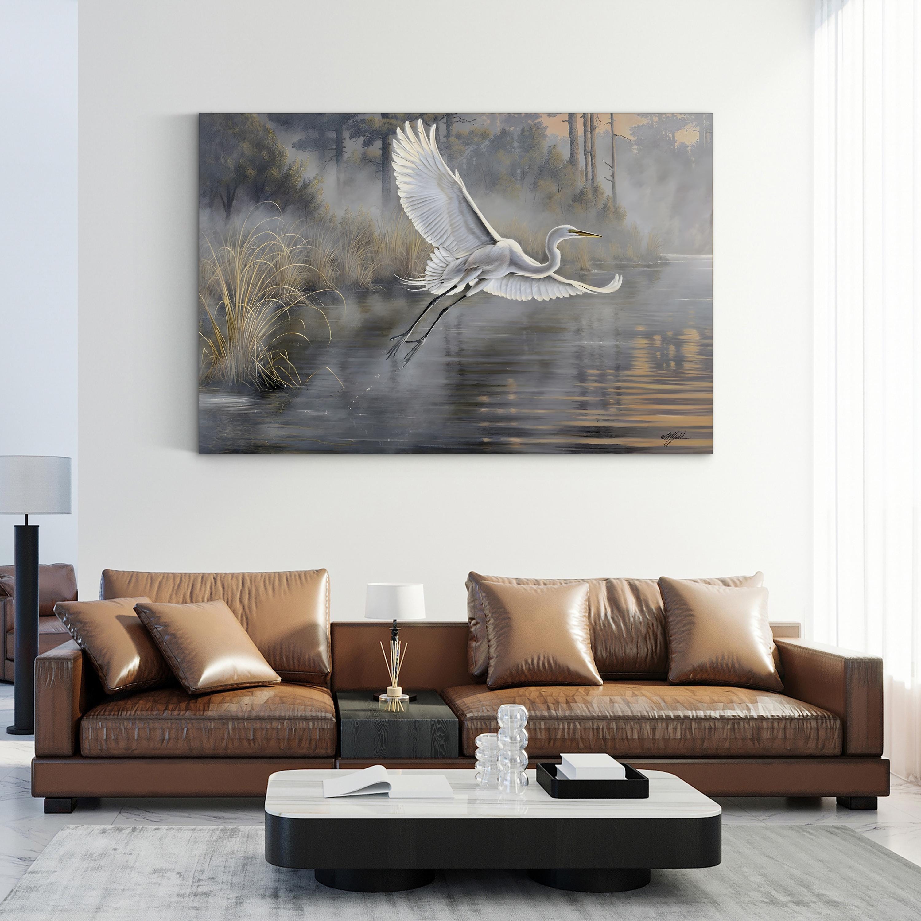 Sunrise Flight Canvas Print – Majestic Heron in Flight Nature Wall Art