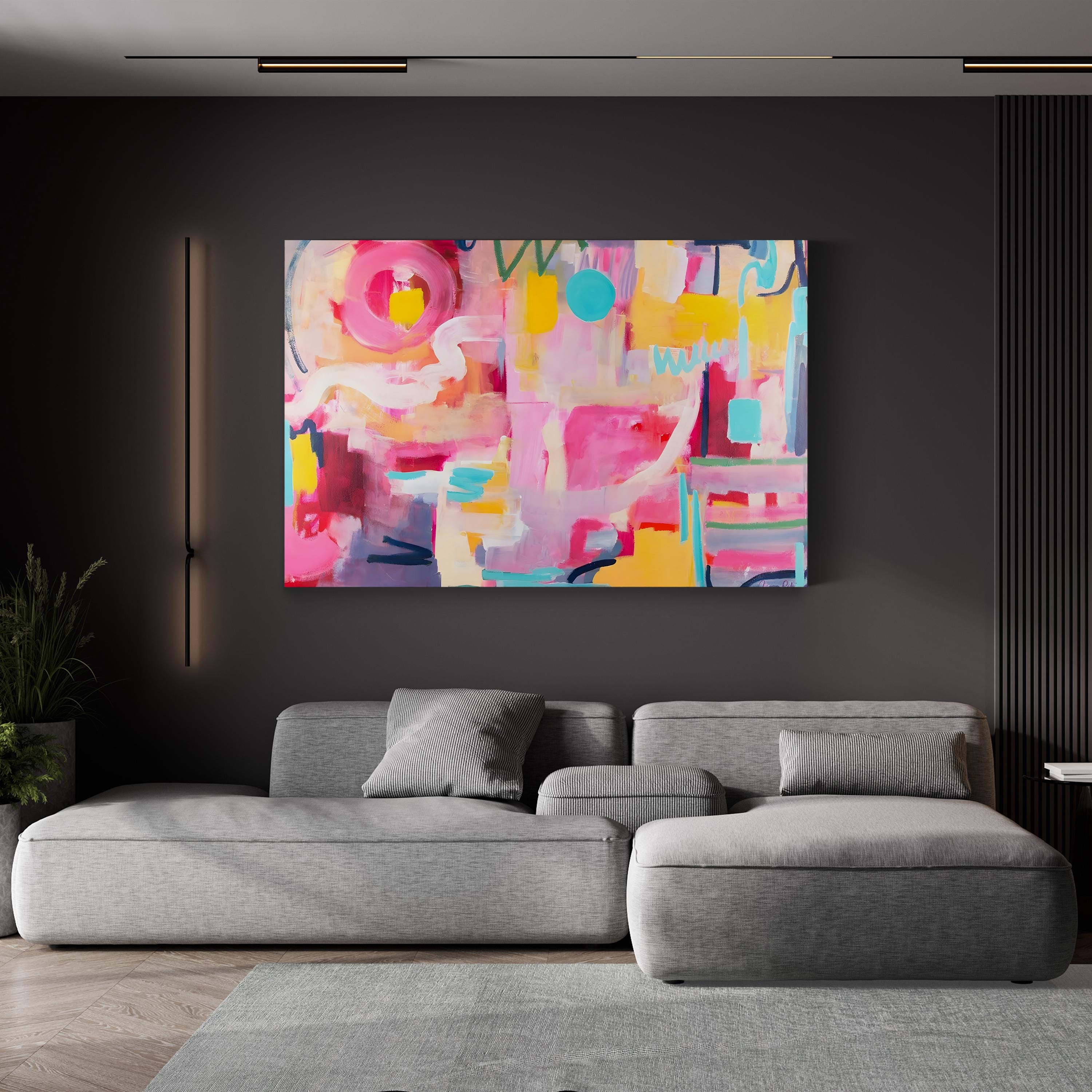 Tennis Court by Amira Rahim canvas print in Gallery Canvas, displayed in a dark room