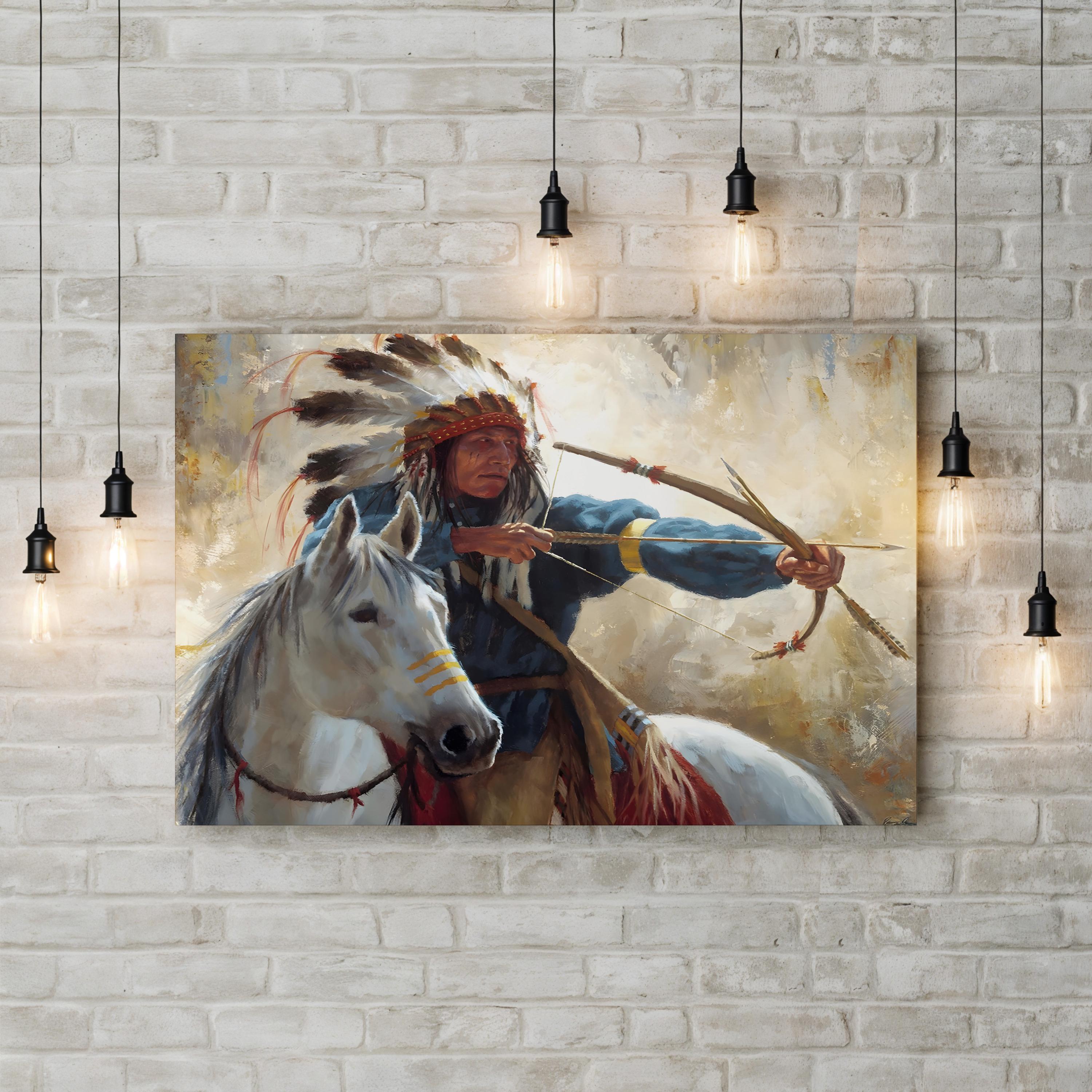 The Guardian Wall Art by James Ayers | Native American Warrior on Horseback Canvas Print