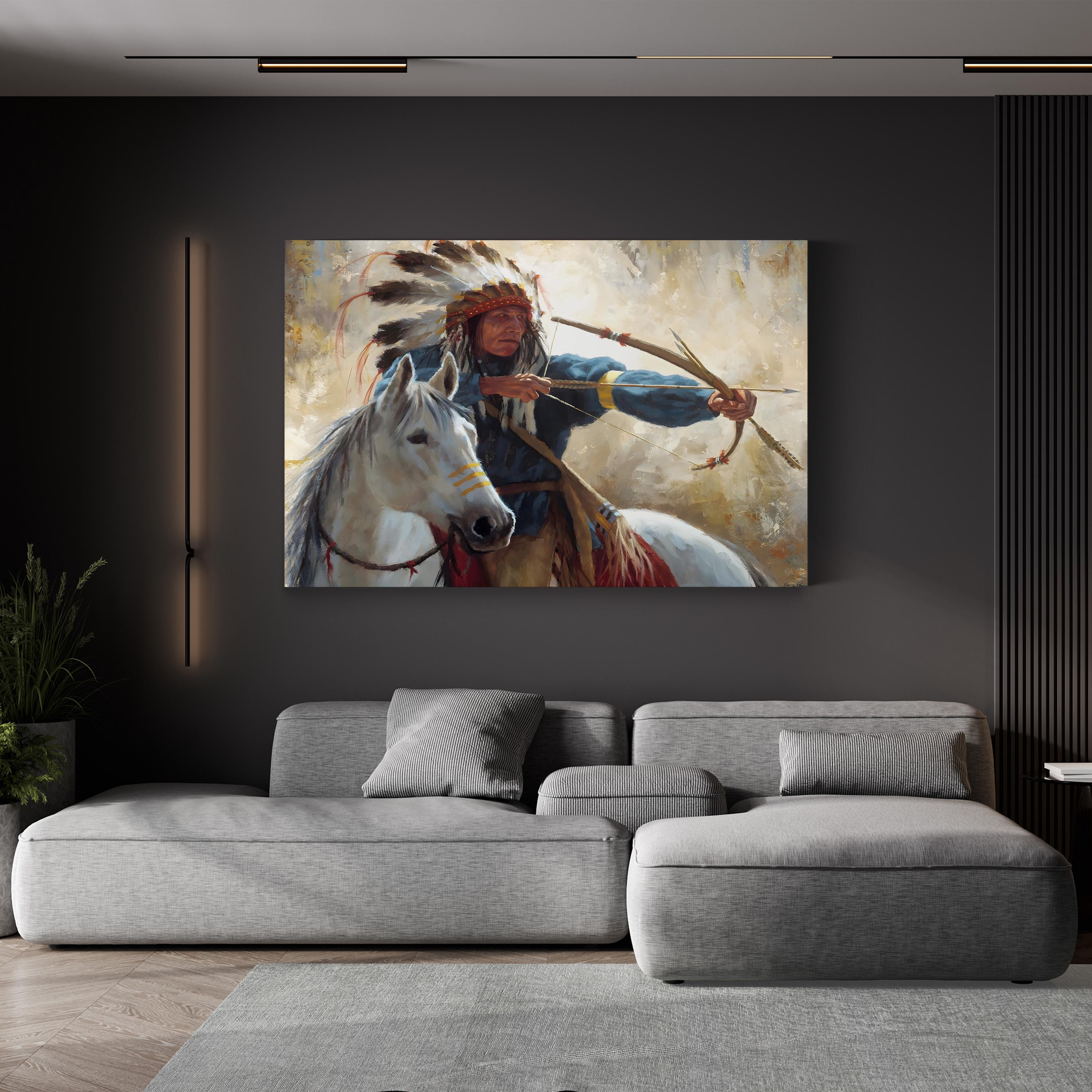 The Guardian Wall Art by James Ayers | Native American Warrior on Horseback Canvas Print