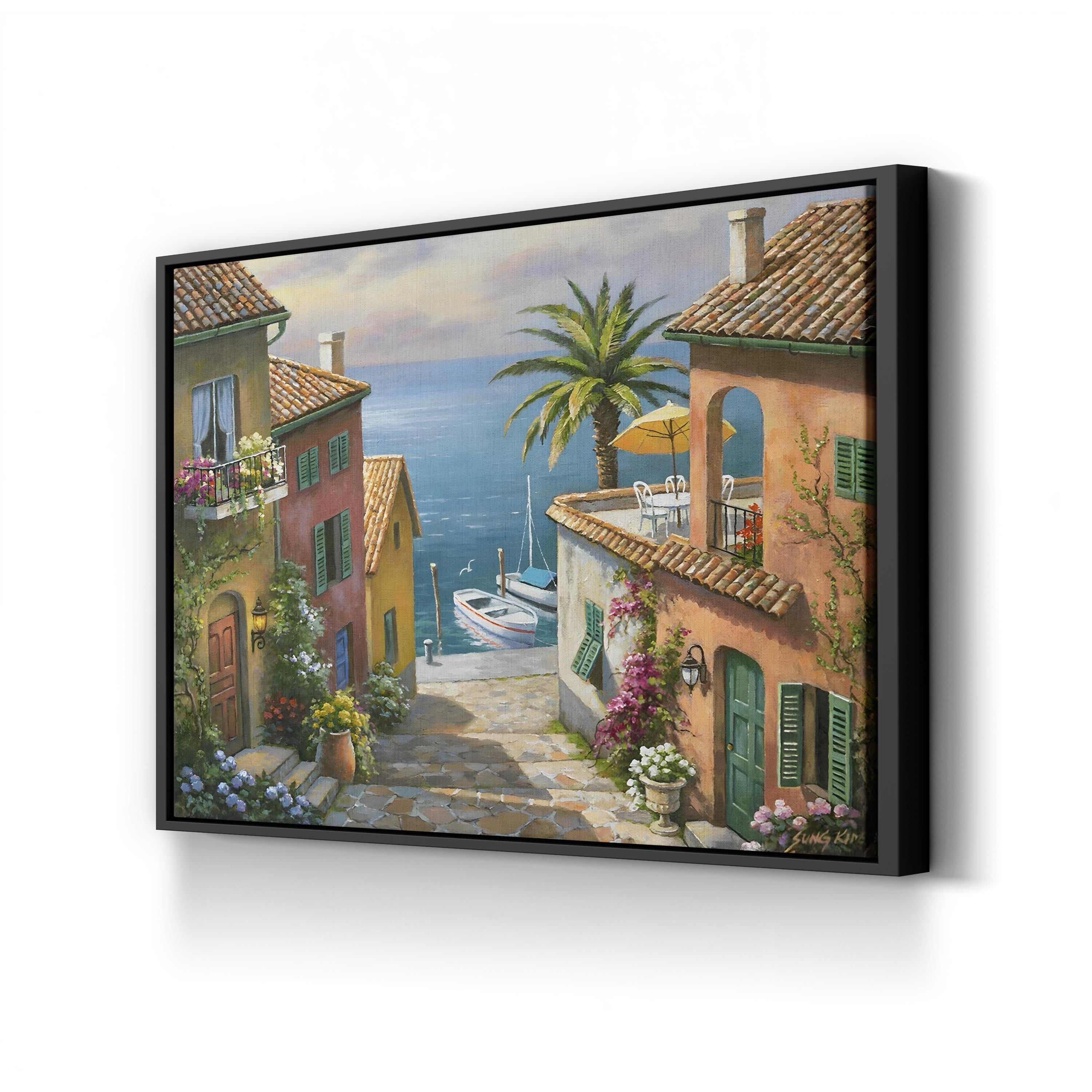 The Villas Private Dock | Mediterranean Village Coastal Wall Art by Sung Kim