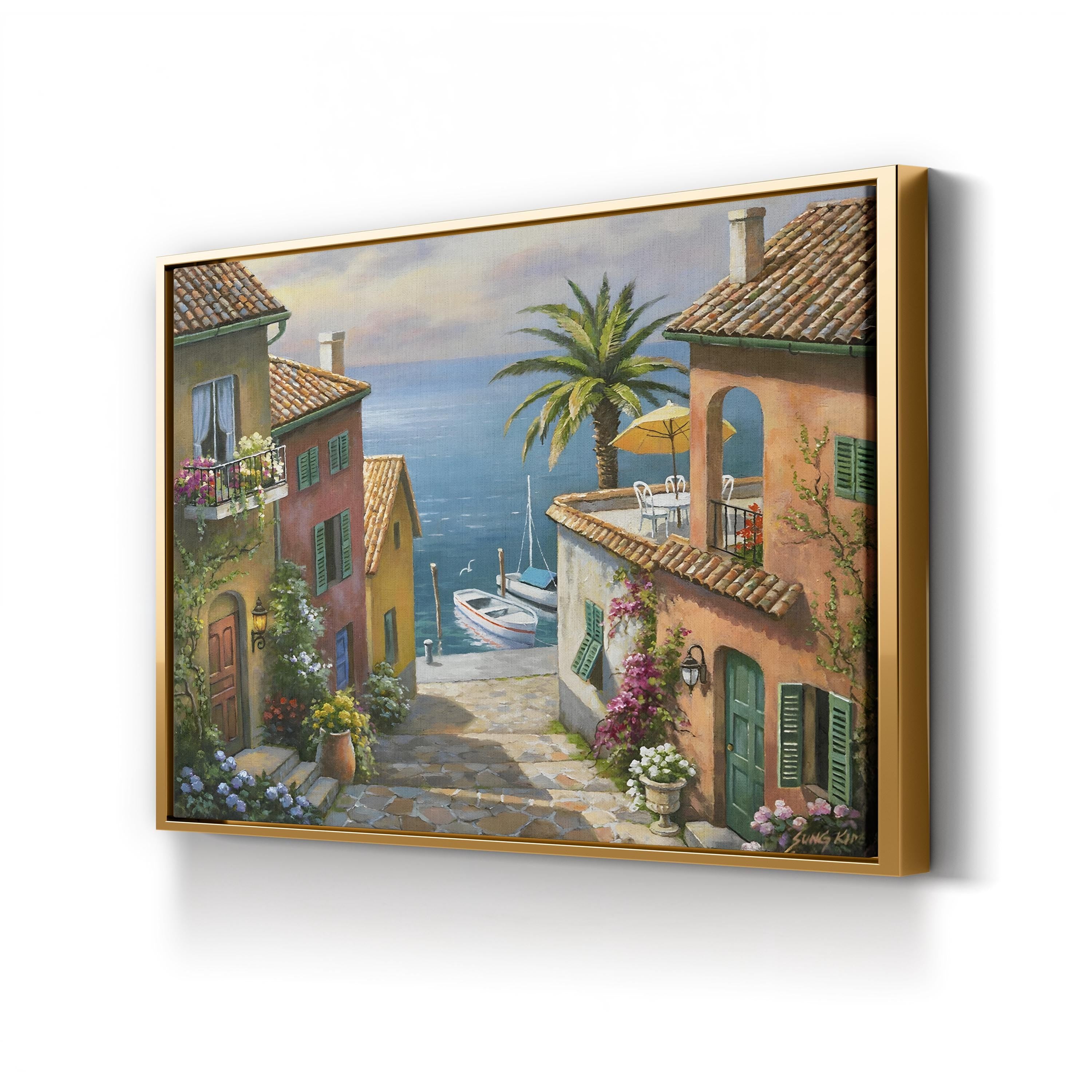 The Villas Private Dock | Mediterranean Village Coastal Wall Art by Sung Kim