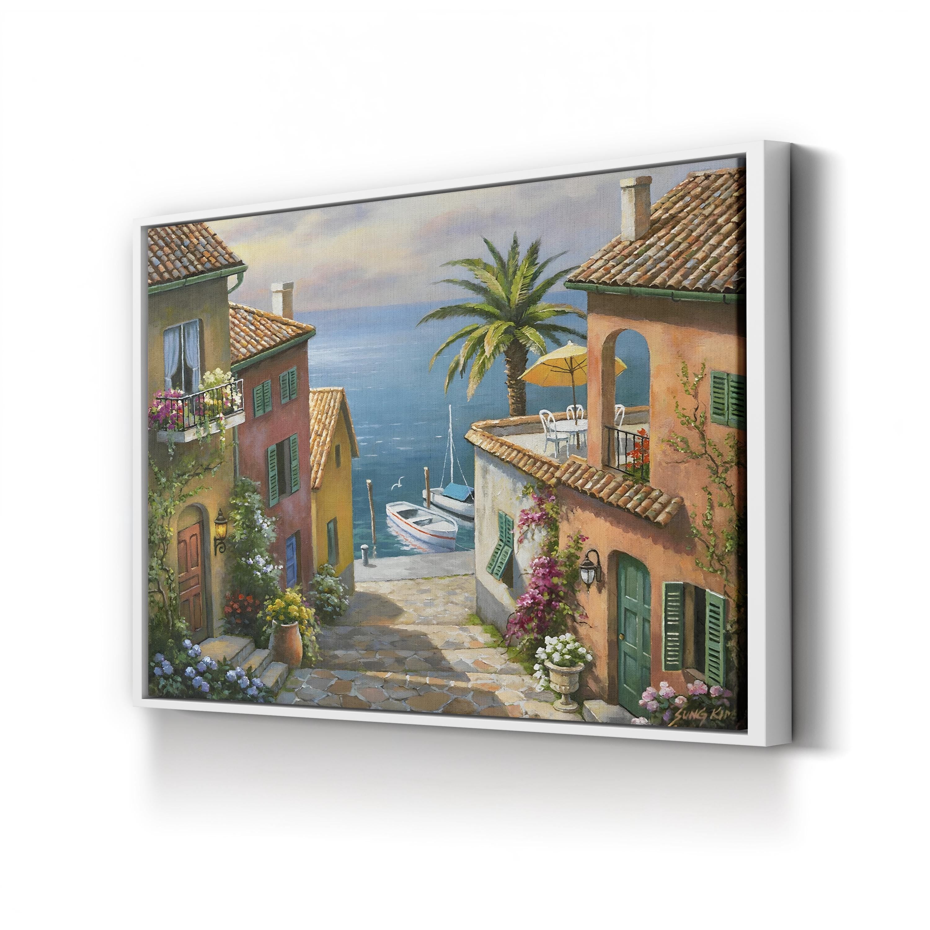 The Villas Private Dock | Mediterranean Village Coastal Wall Art by Sung Kim