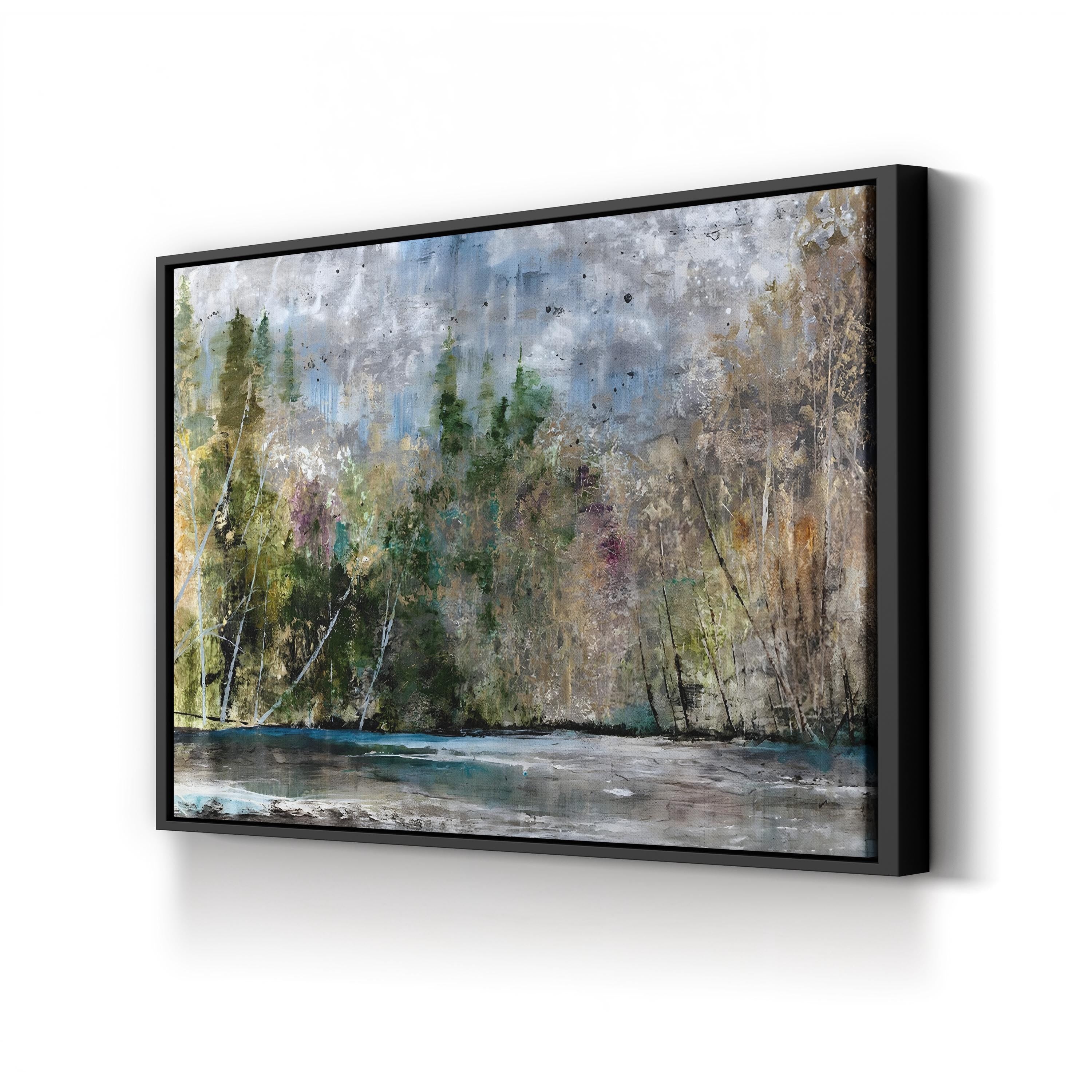 Waterfront Trees Reflection – Period Illustration Wall Art | Serene Landscape Canvas Print
