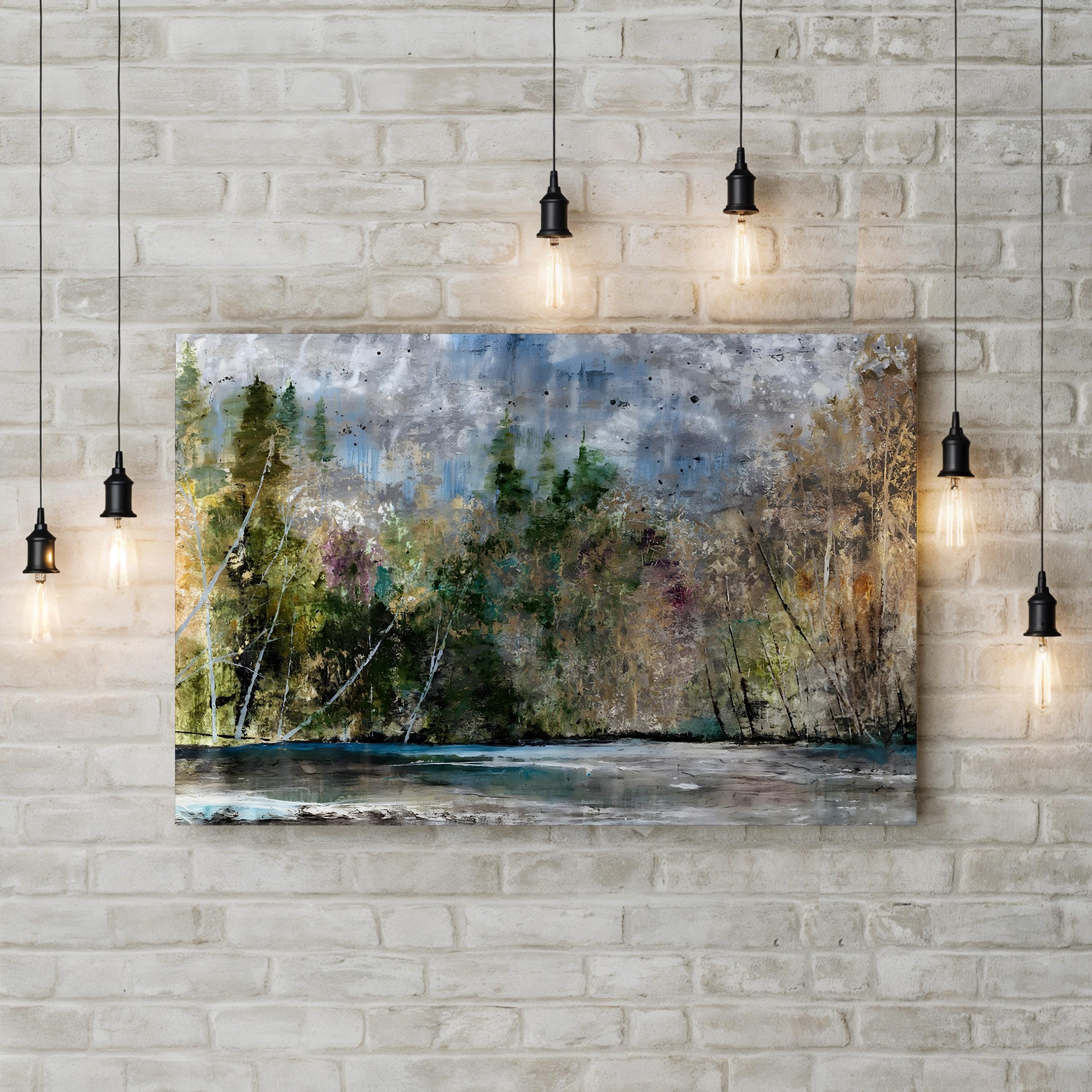 Waterfront Trees Reflection – Period Illustration Wall Art | Serene Landscape Canvas Print