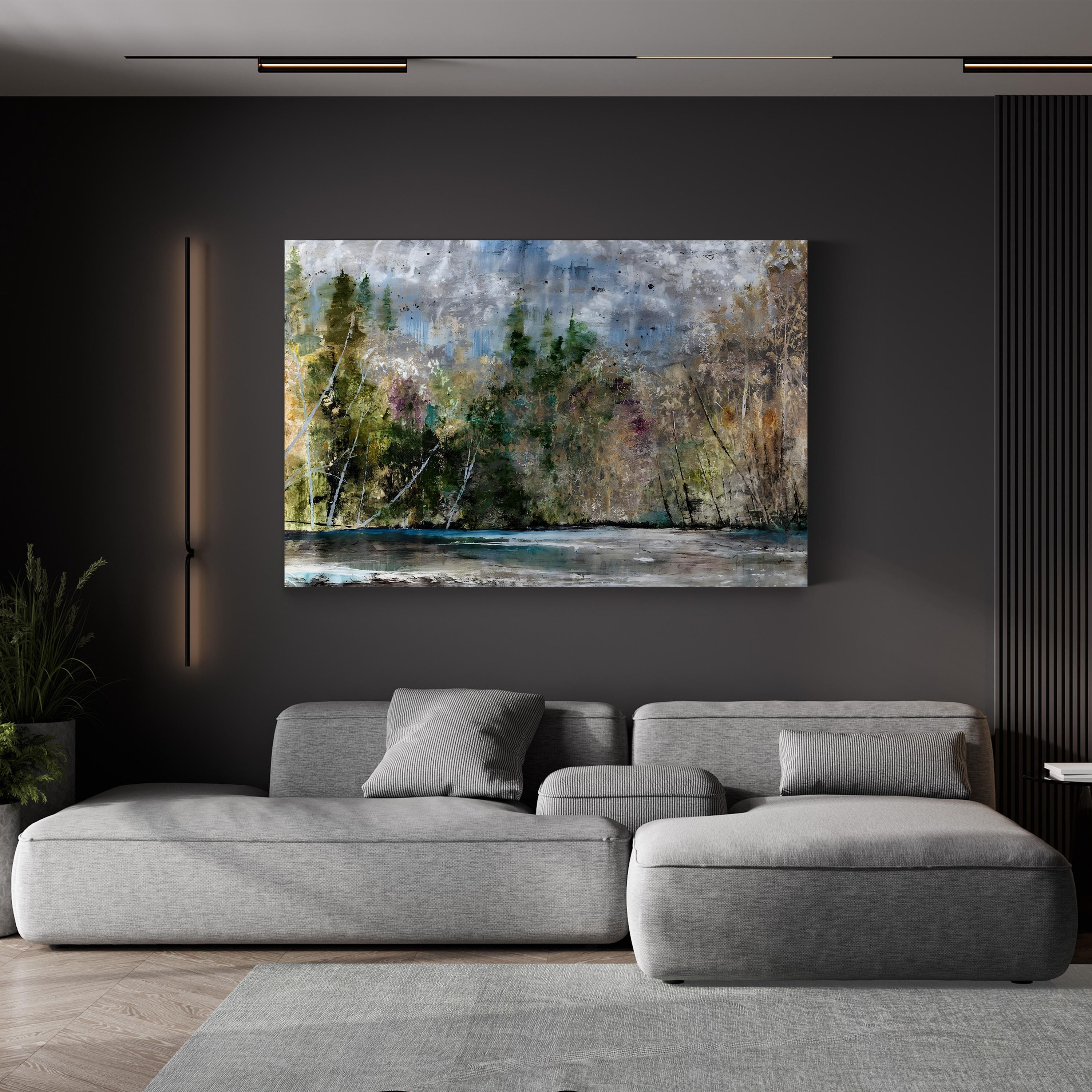 Waterfront Trees Reflection – Period Illustration Wall Art | Serene Landscape Canvas Print