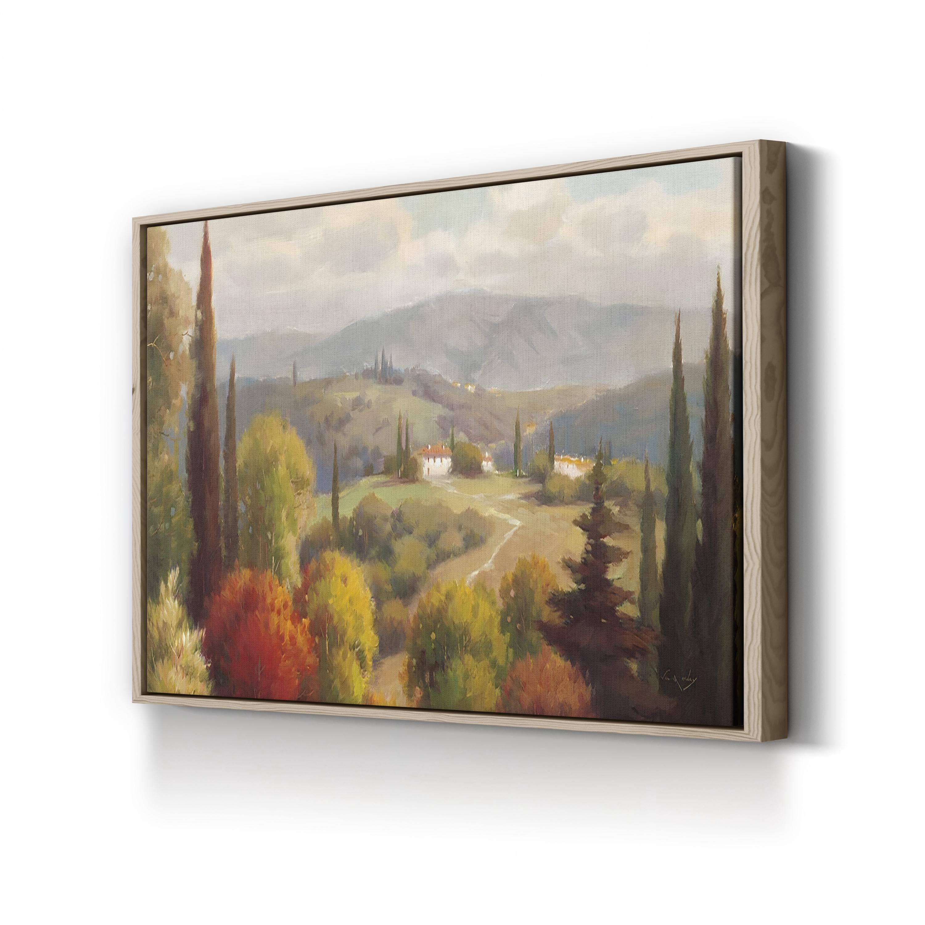 Tuscan Landscape Canvas Art: Rolling Hills and Villa, Mediterranean Countryside Painting