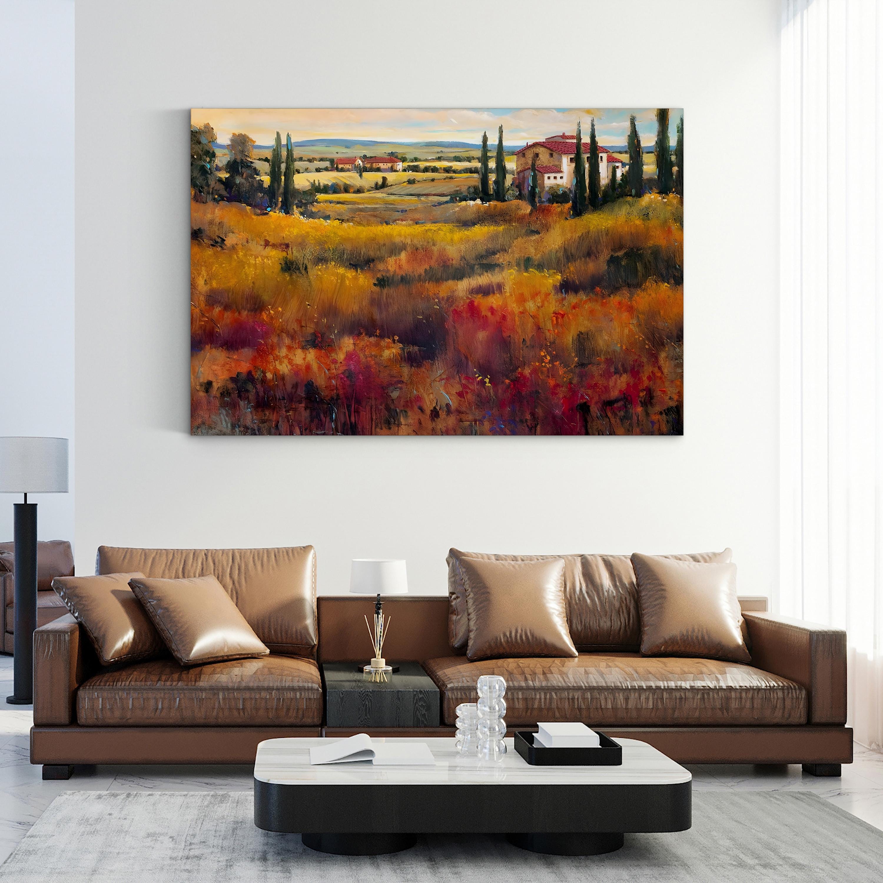 Tuscany Vineyard Canvas Art: Mediterranean Landscape, Rustic Home Decor