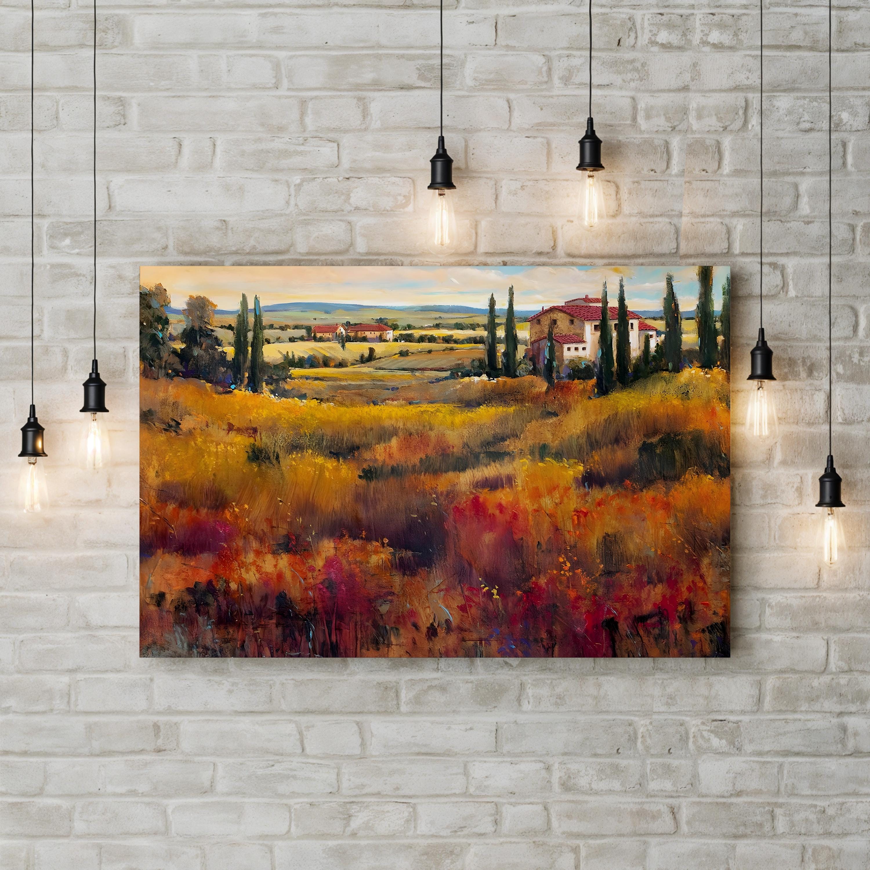 Tuscany Vineyard Canvas Art: Mediterranean Landscape, Rustic Home Decor
