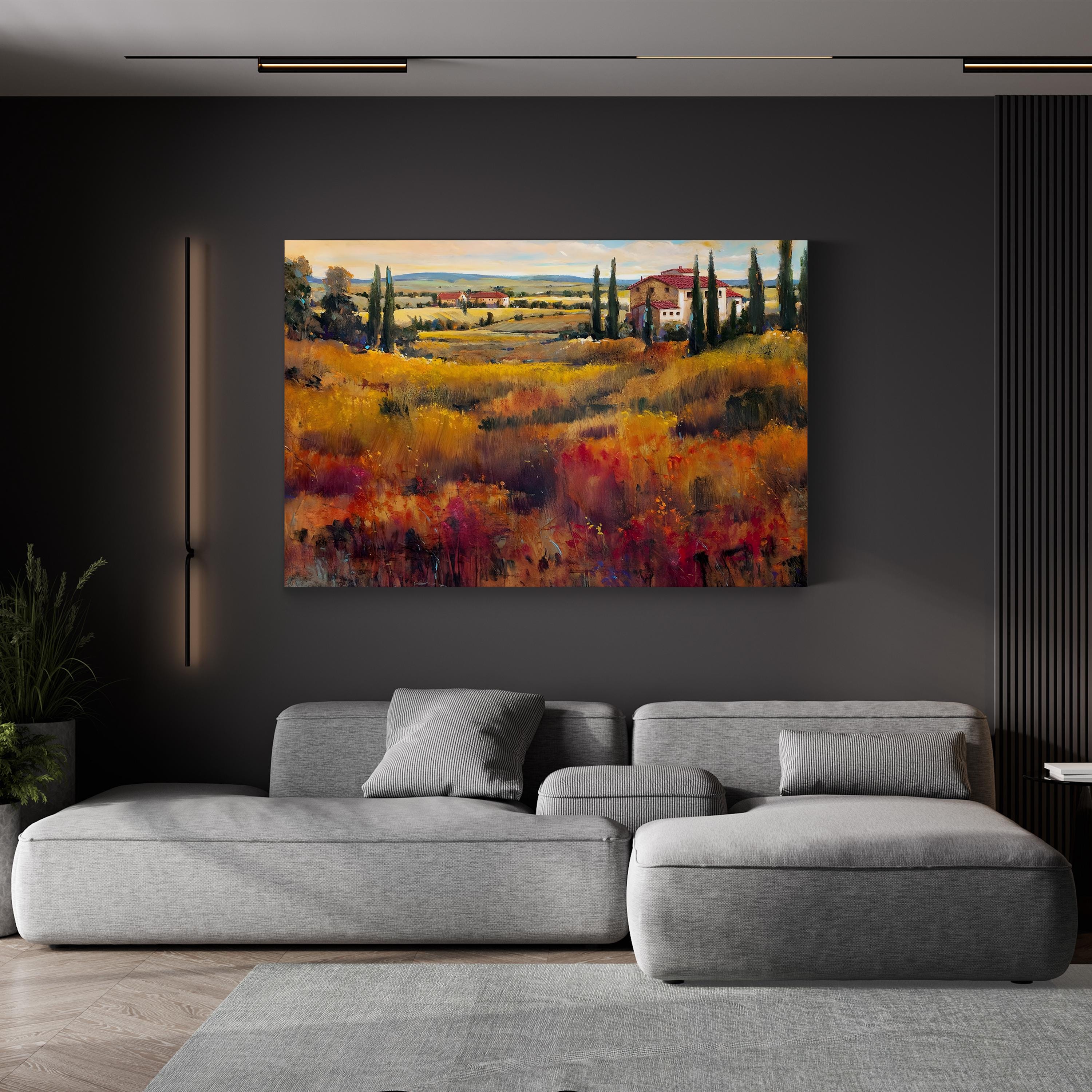 Tuscany Vineyard Canvas Art: Mediterranean Landscape, Rustic Home Decor