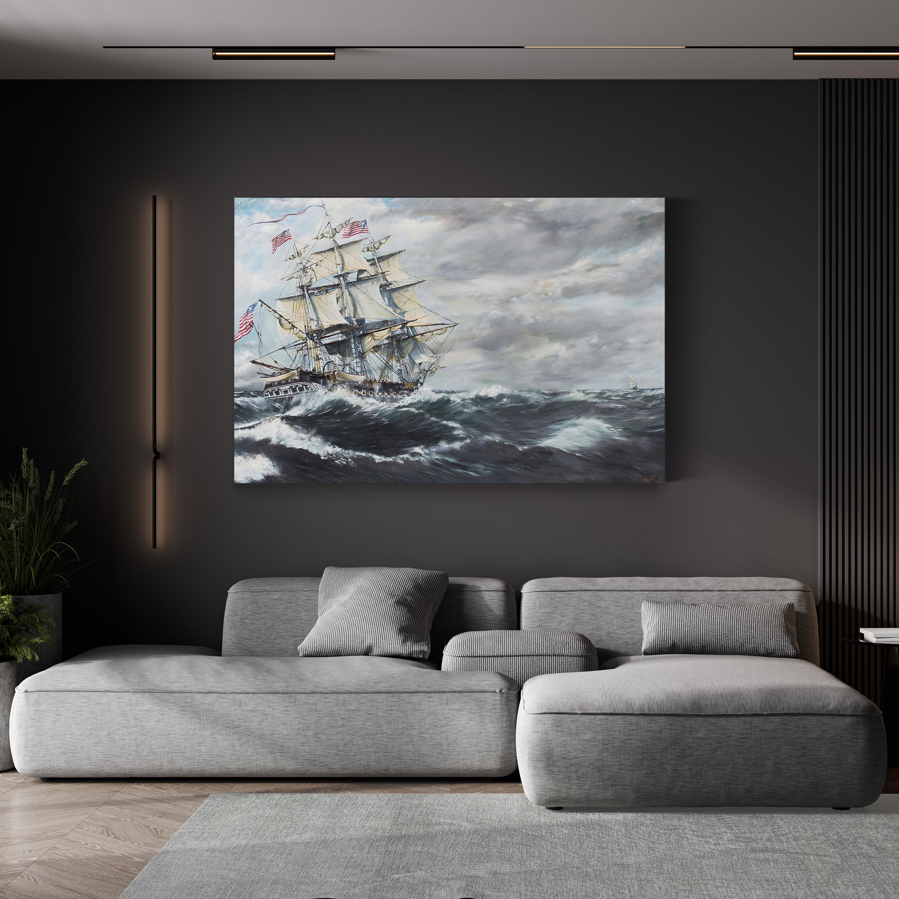 USS Constitution Naval Battle – Period Illustration Wall Art | Maritime Canvas Print