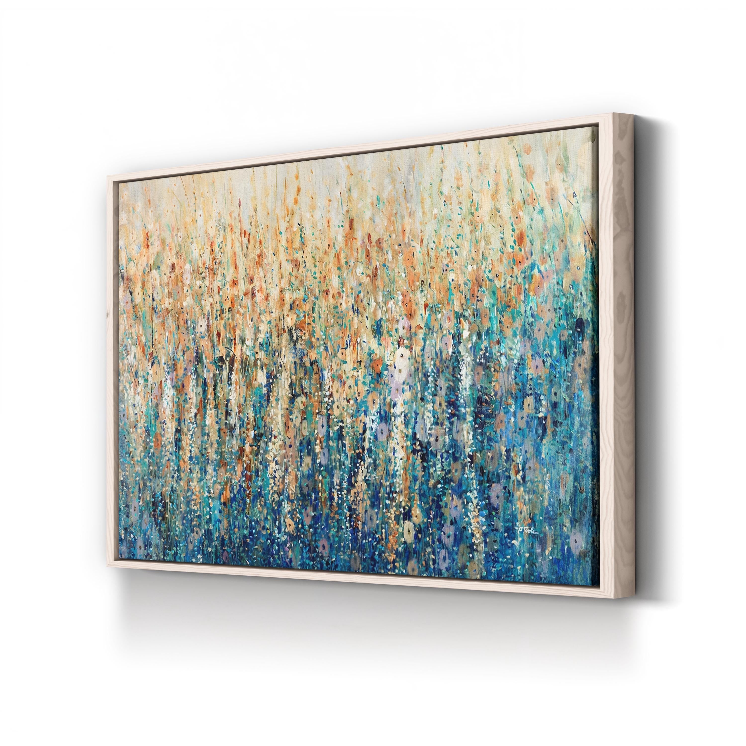 Blue Green Abstract Wildflowers – Period Illustration Wall Art | Modern Floral Canvas Print
