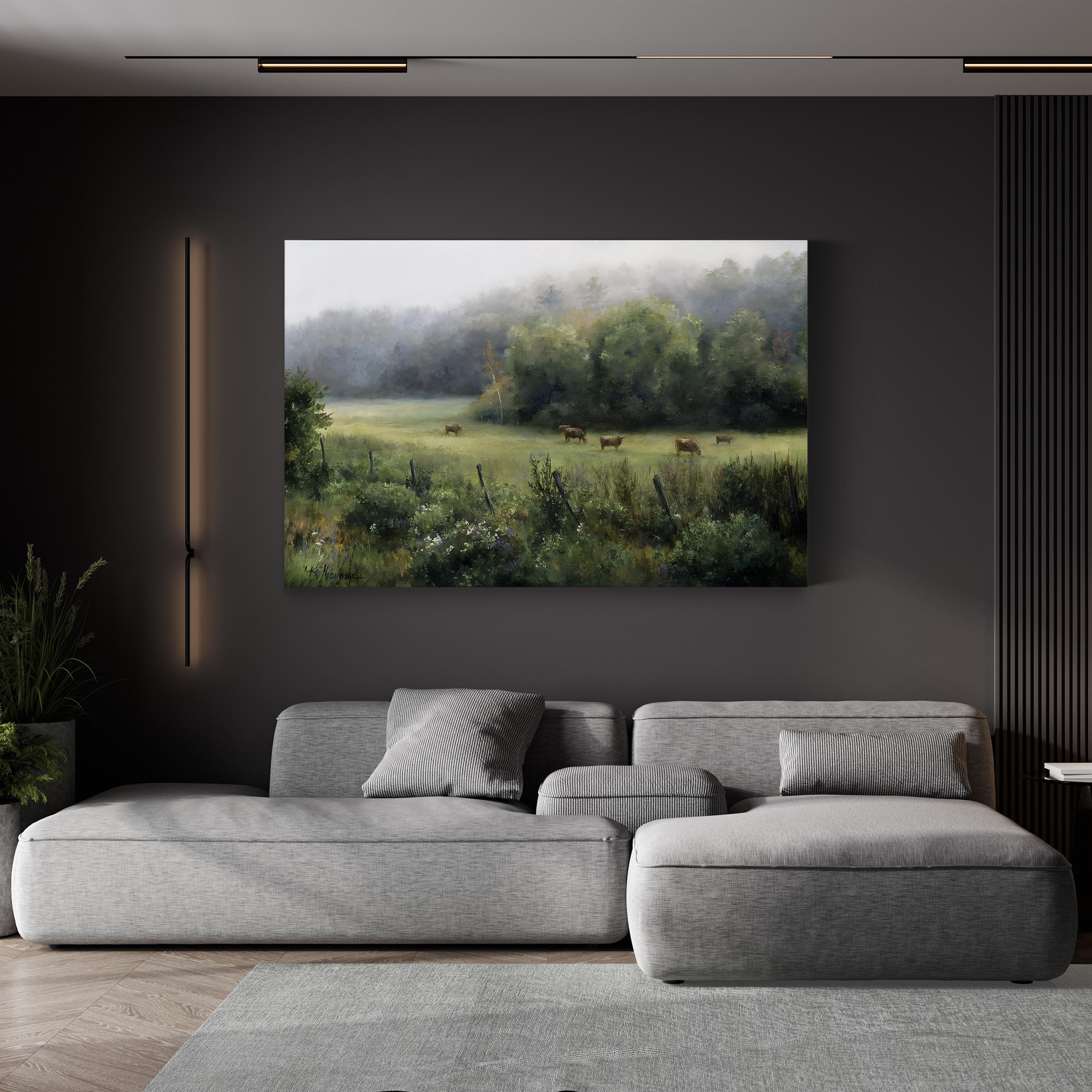 Rural Landscape with Cows in Vermont Pasture Wall Art by Kathie Thompson